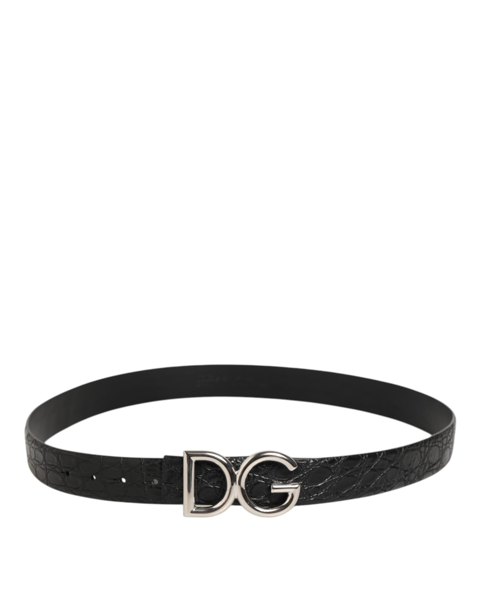 Dolce & Gabbana Black Exotic Leather DG Logo Buckle Belt-4