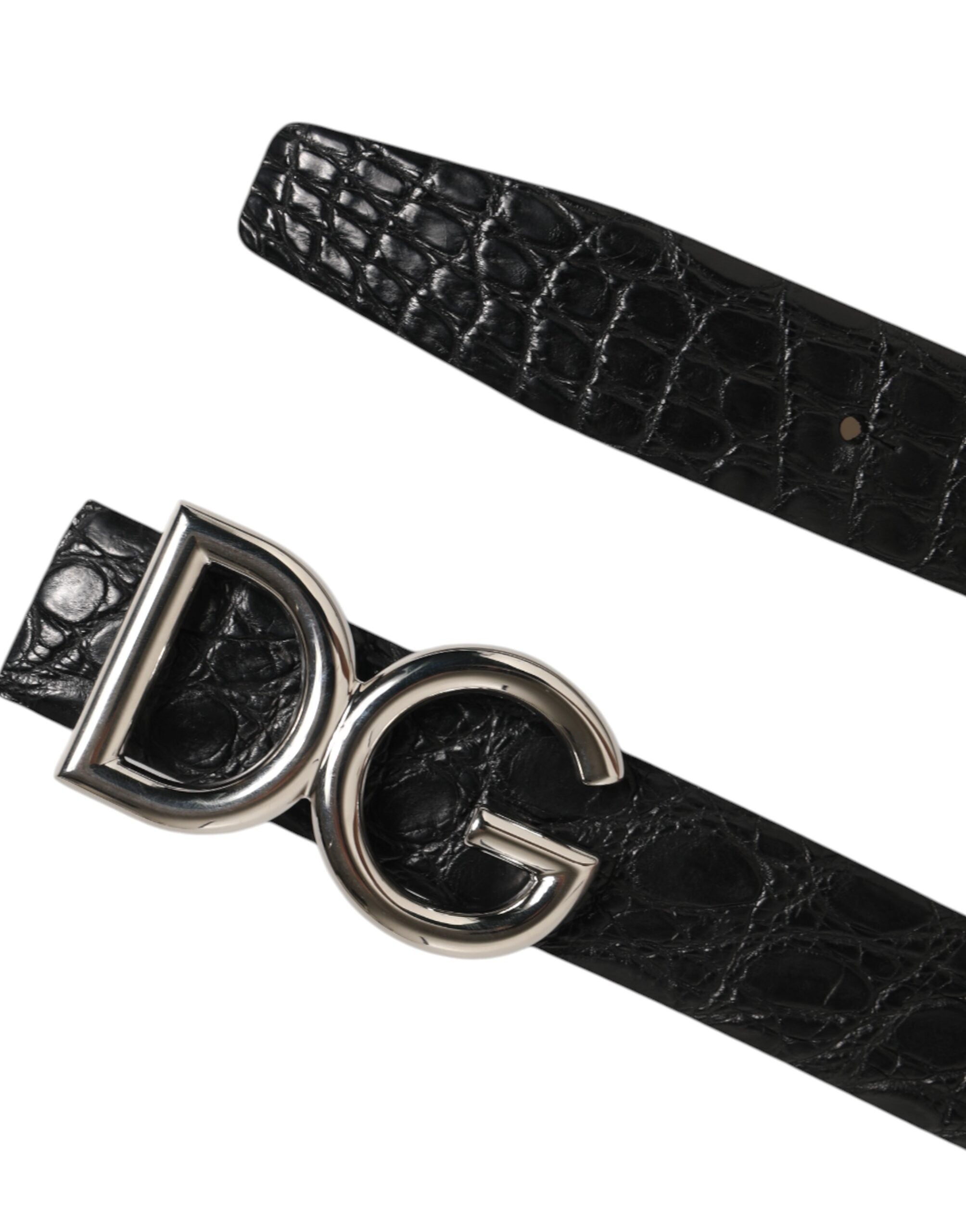 Dolce & Gabbana Black Exotic Leather DG Logo Buckle Belt-5