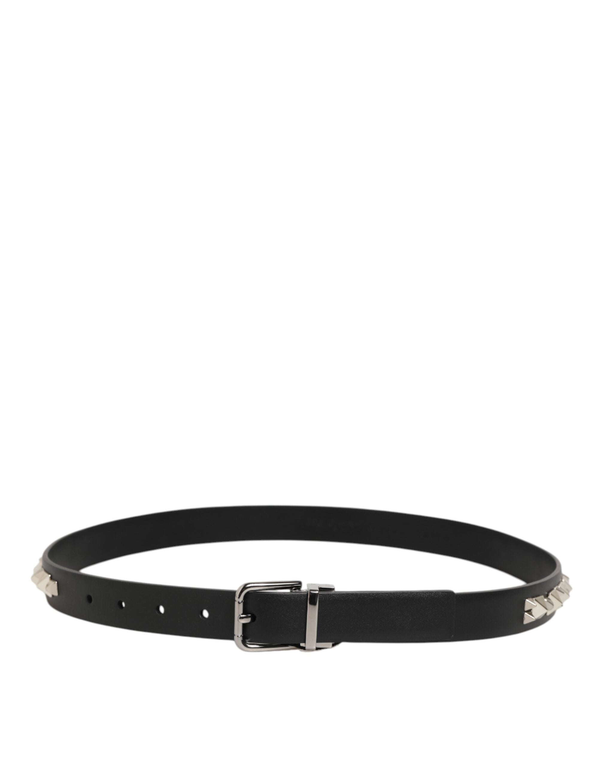 Dolce & Gabbana Schwarzer Leder Nietengürtel mit silberfarbener Schnalle-7