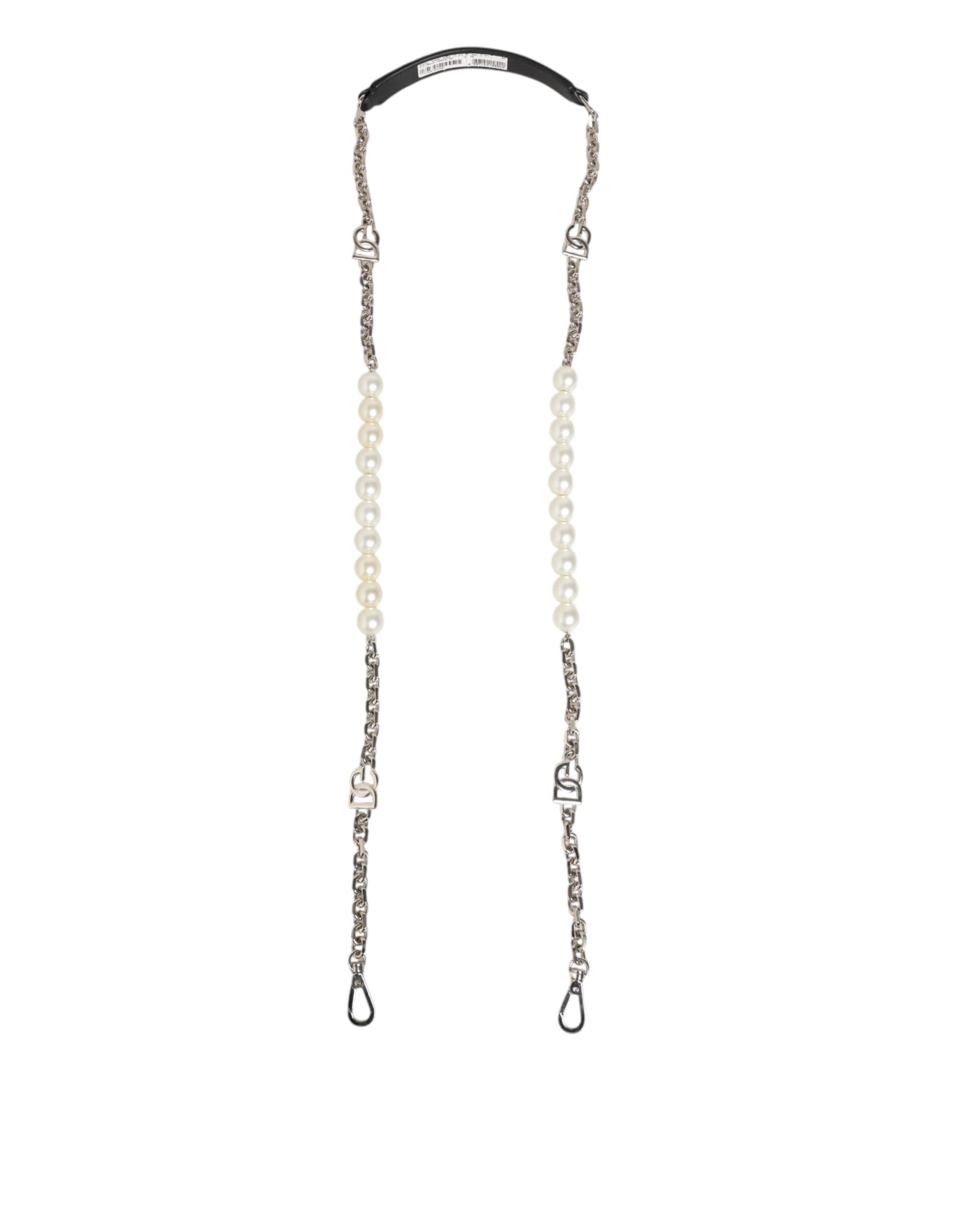 Dolce & Gabbana Black Leather Pearl Chain Bag Accessory Shoulder Strap-1