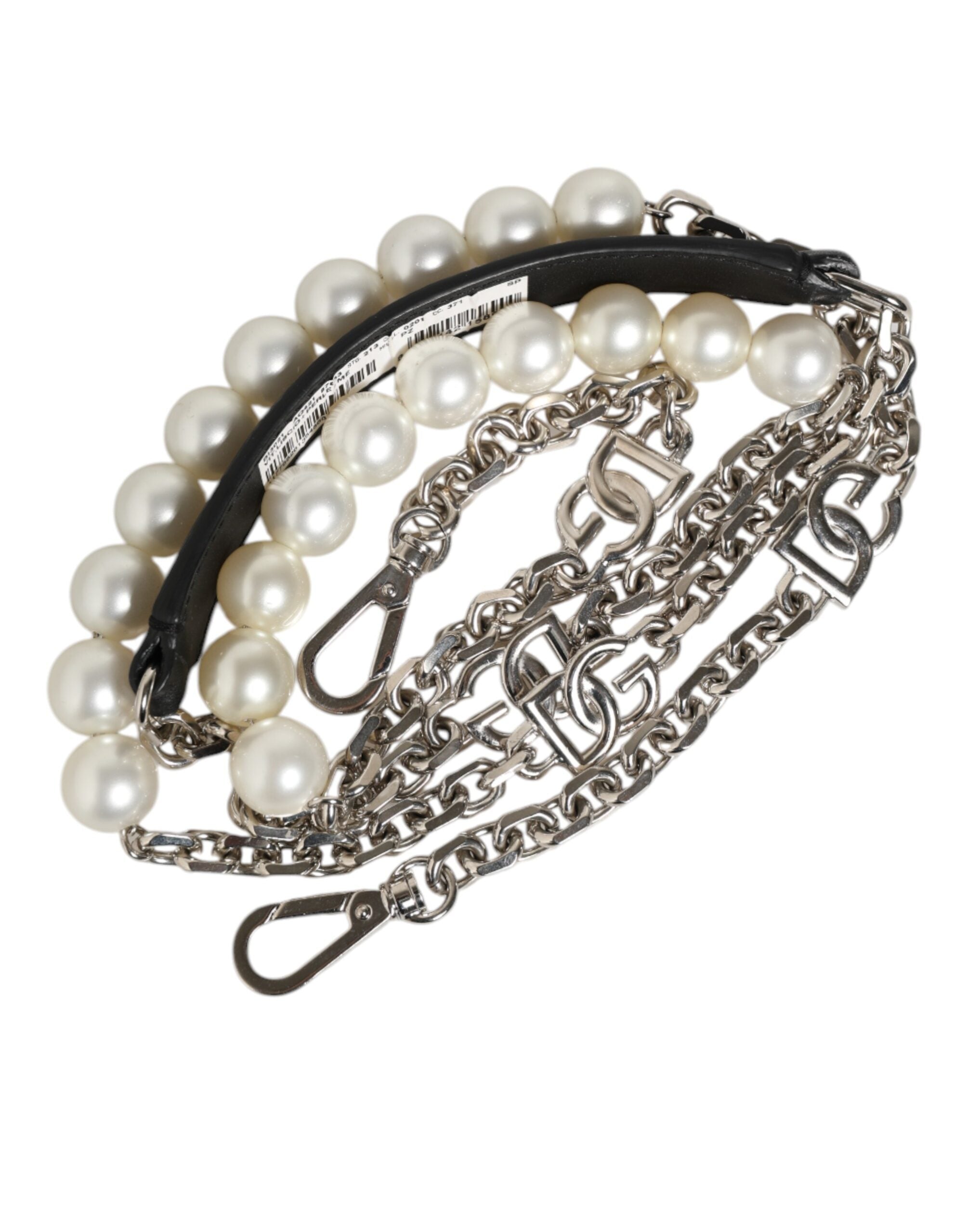 Dolce & Gabbana Black Leather Pearl Chain Bag Accessory Shoulder Strap-6