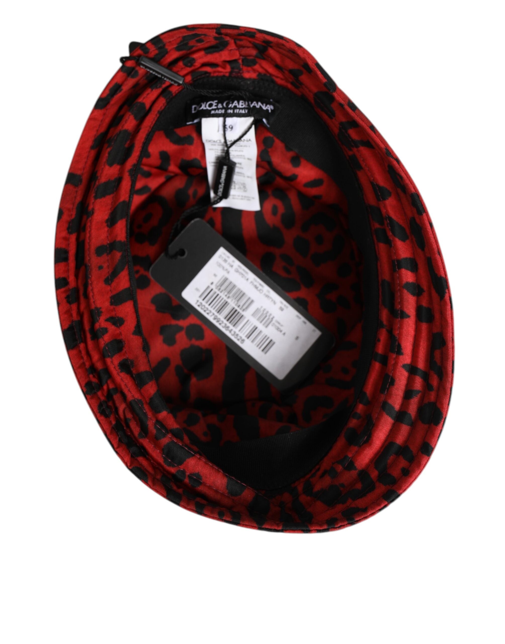 Dolce & Gabbana Rot Schwarz Nylon Leopard Print Eimer Männer Kappe Hut-7