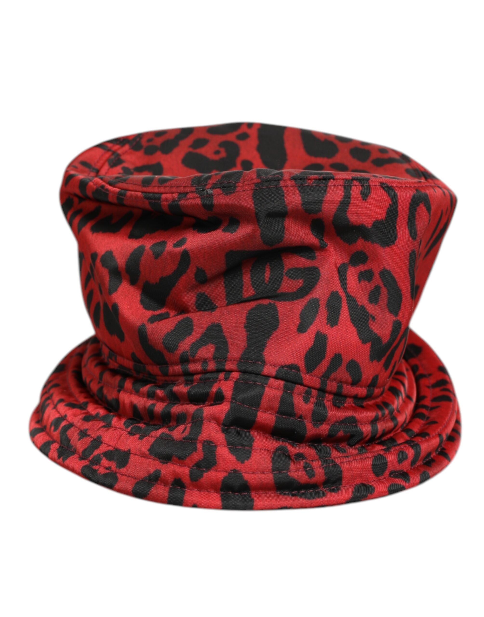 Dolce & Gabbana Rot Schwarz Nylon Leopard Print Eimer Männer Kappe Hut-1