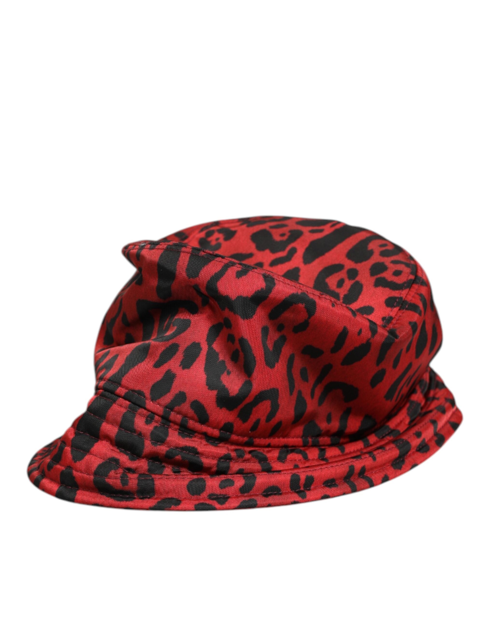 Dolce & Gabbana Rot Schwarz Nylon Leopard Print Eimer Männer Kappe Hut-4