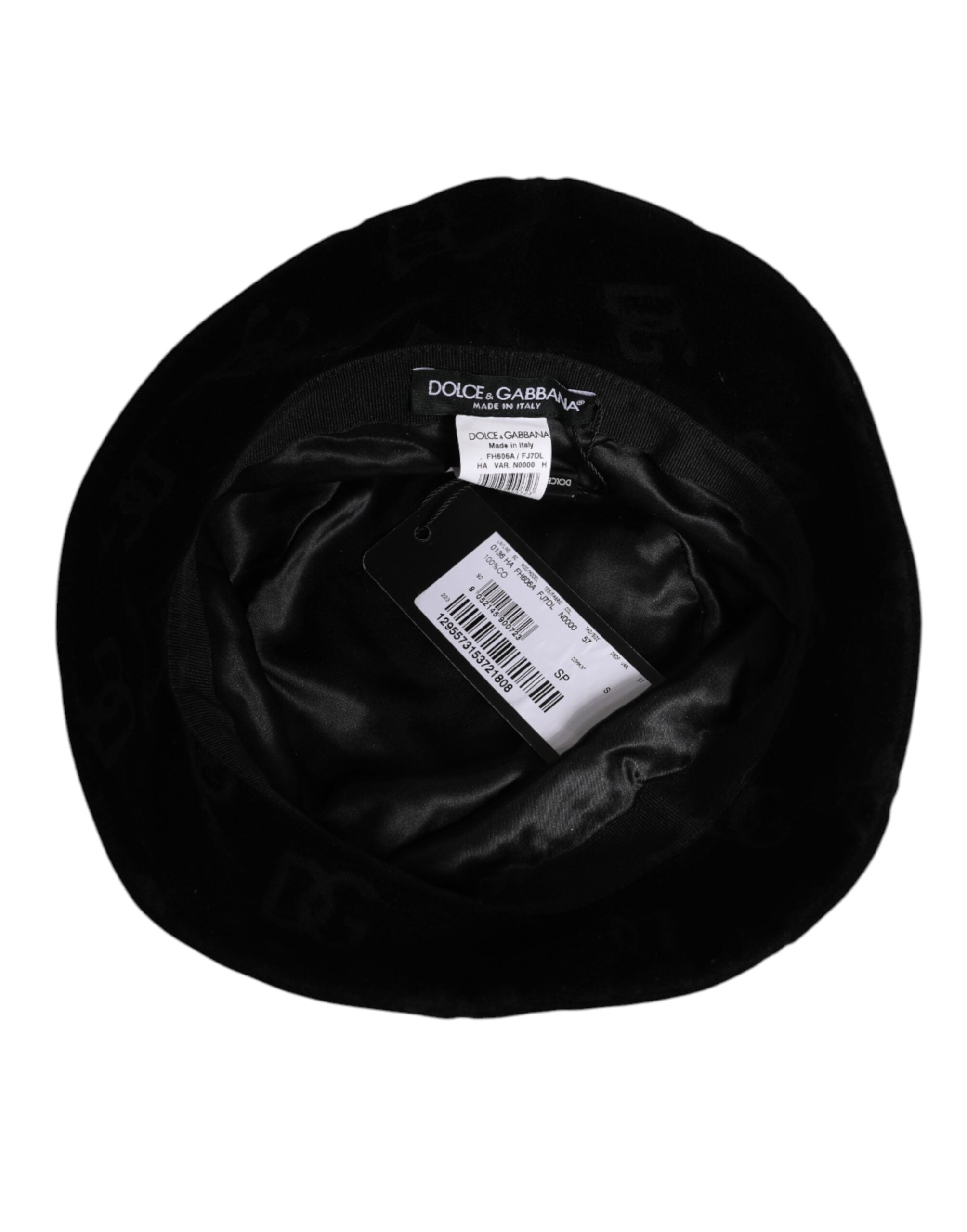 Dolce & Gabbana Black Cotton Suede Bucket Logo Capello Hat-5