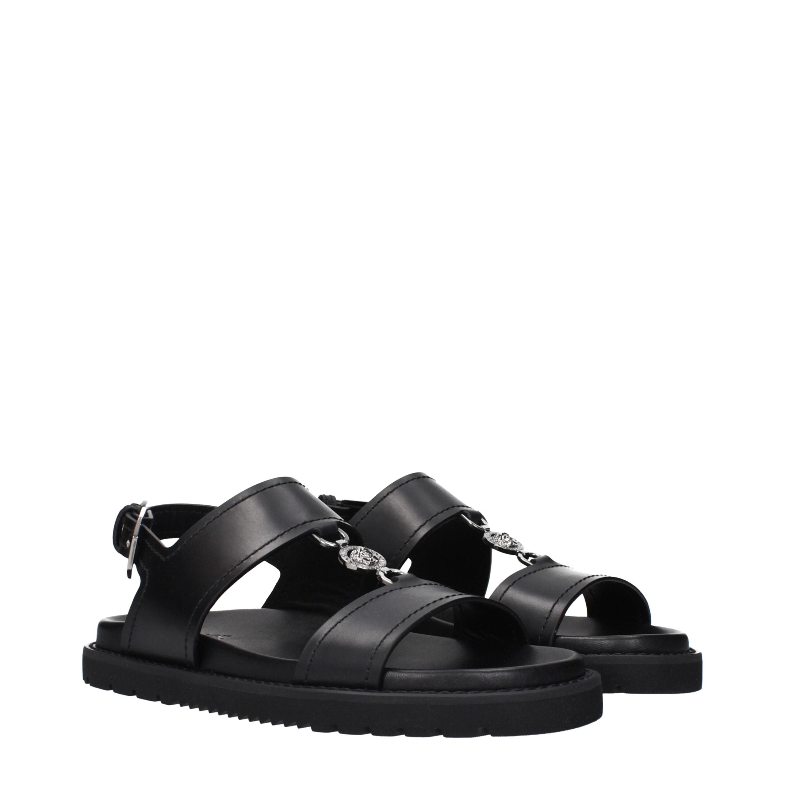 Versace Schwarze flache Sandalen aus Leder-2