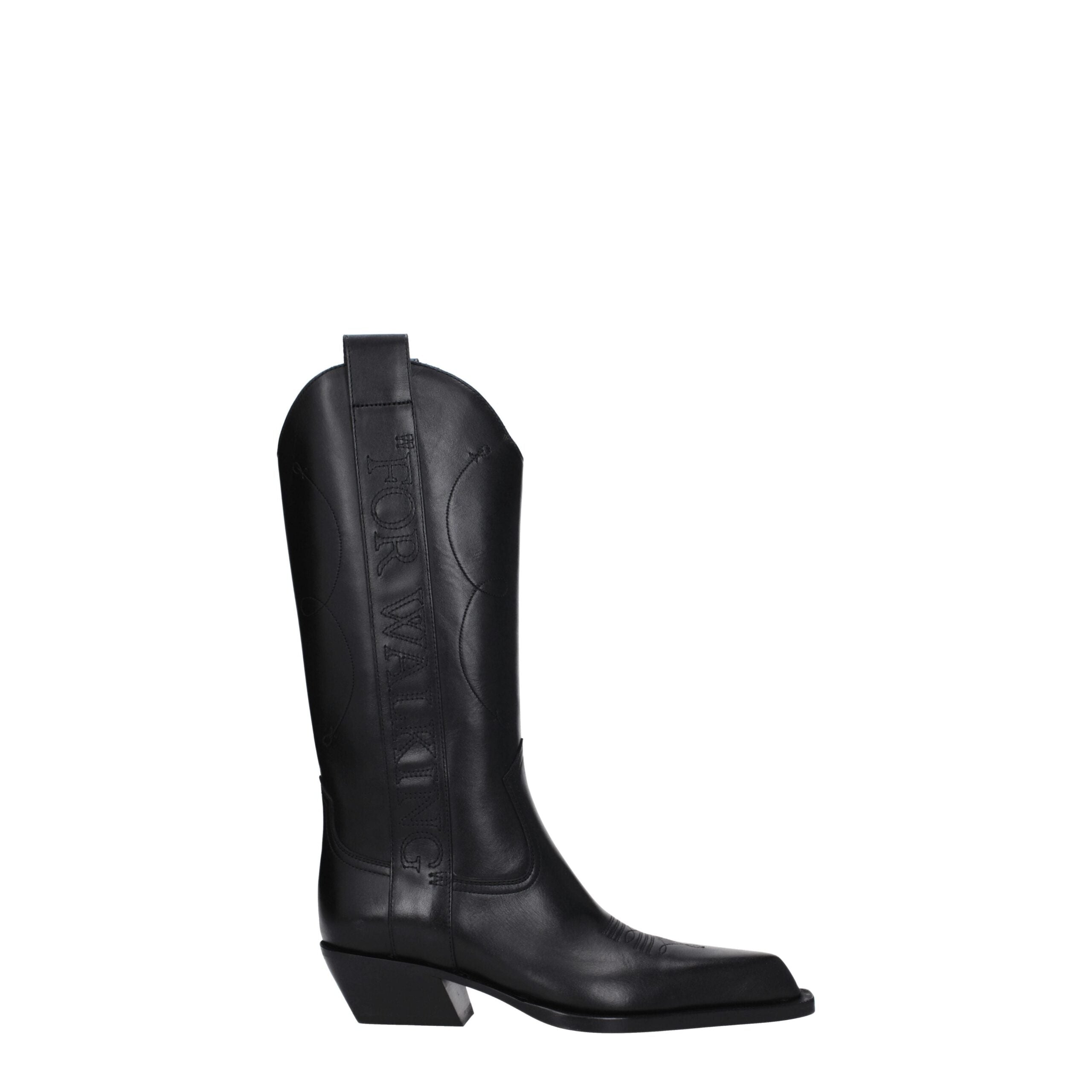 Off-White Schwarze Lederstiefel mit hohem Absatz-1