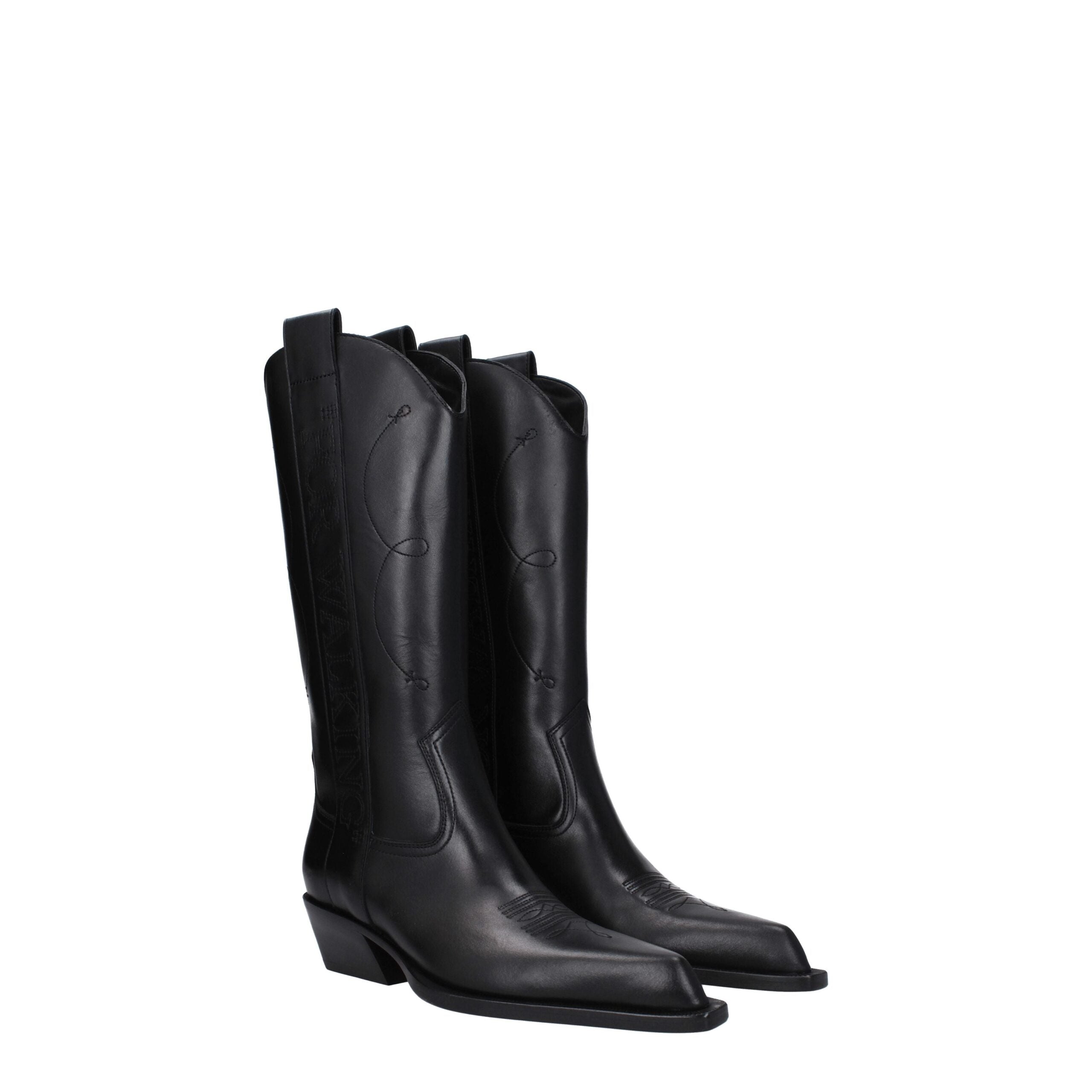 Off-White Schwarze Lederstiefel mit hohem Absatz-2