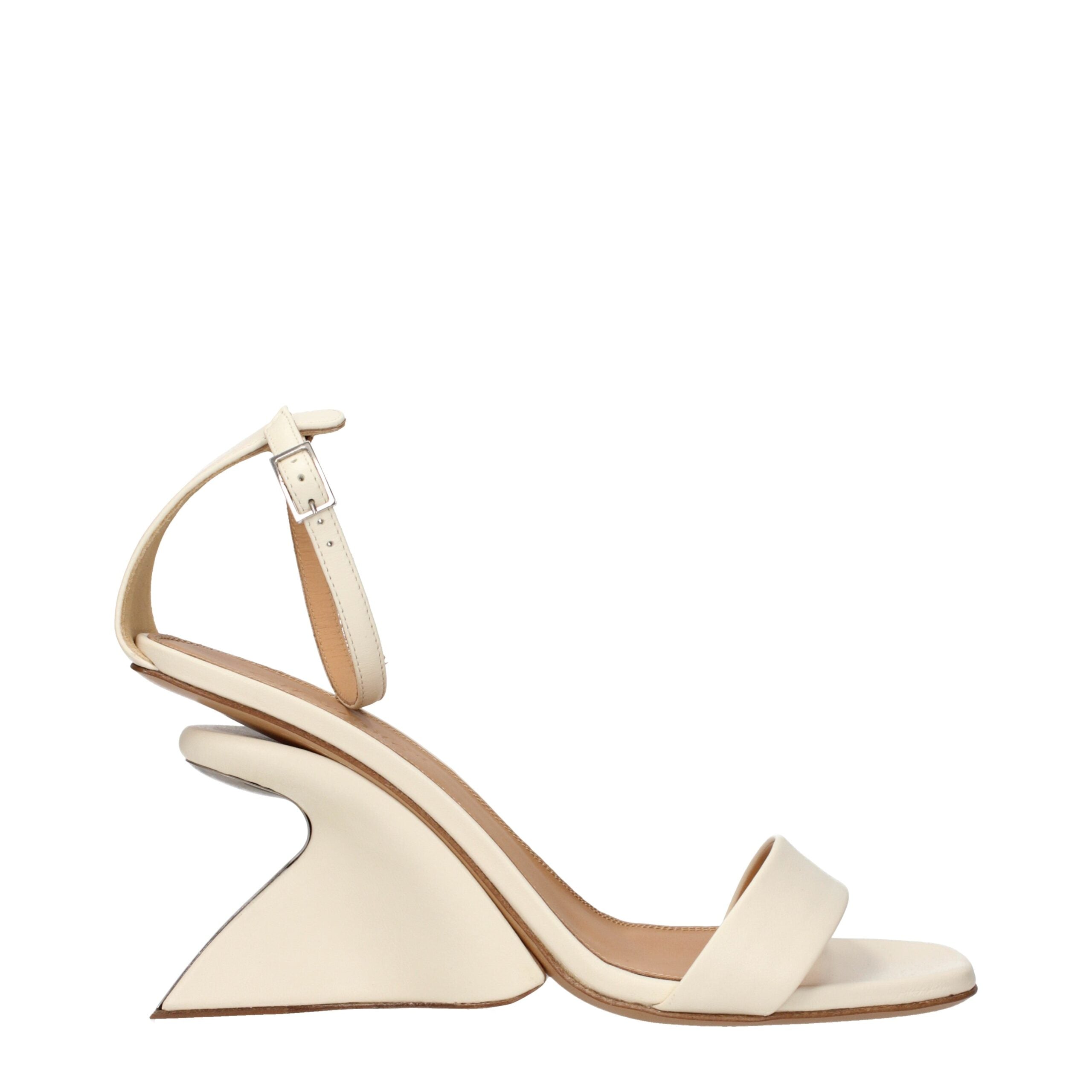 Off-White Beige Leather Platform Sandals-1