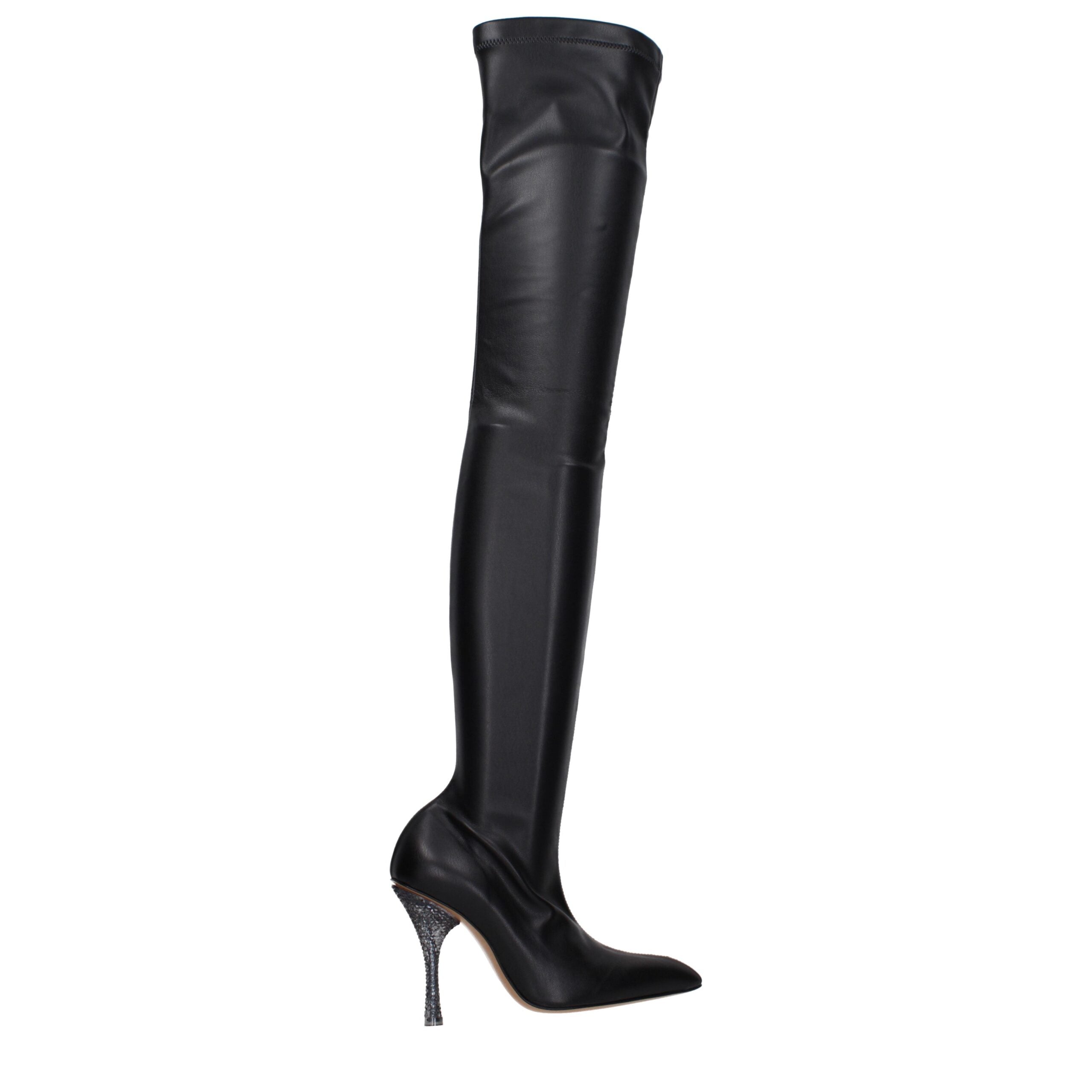 Off-White Schwarze Leder Overknee-Stiefel-1