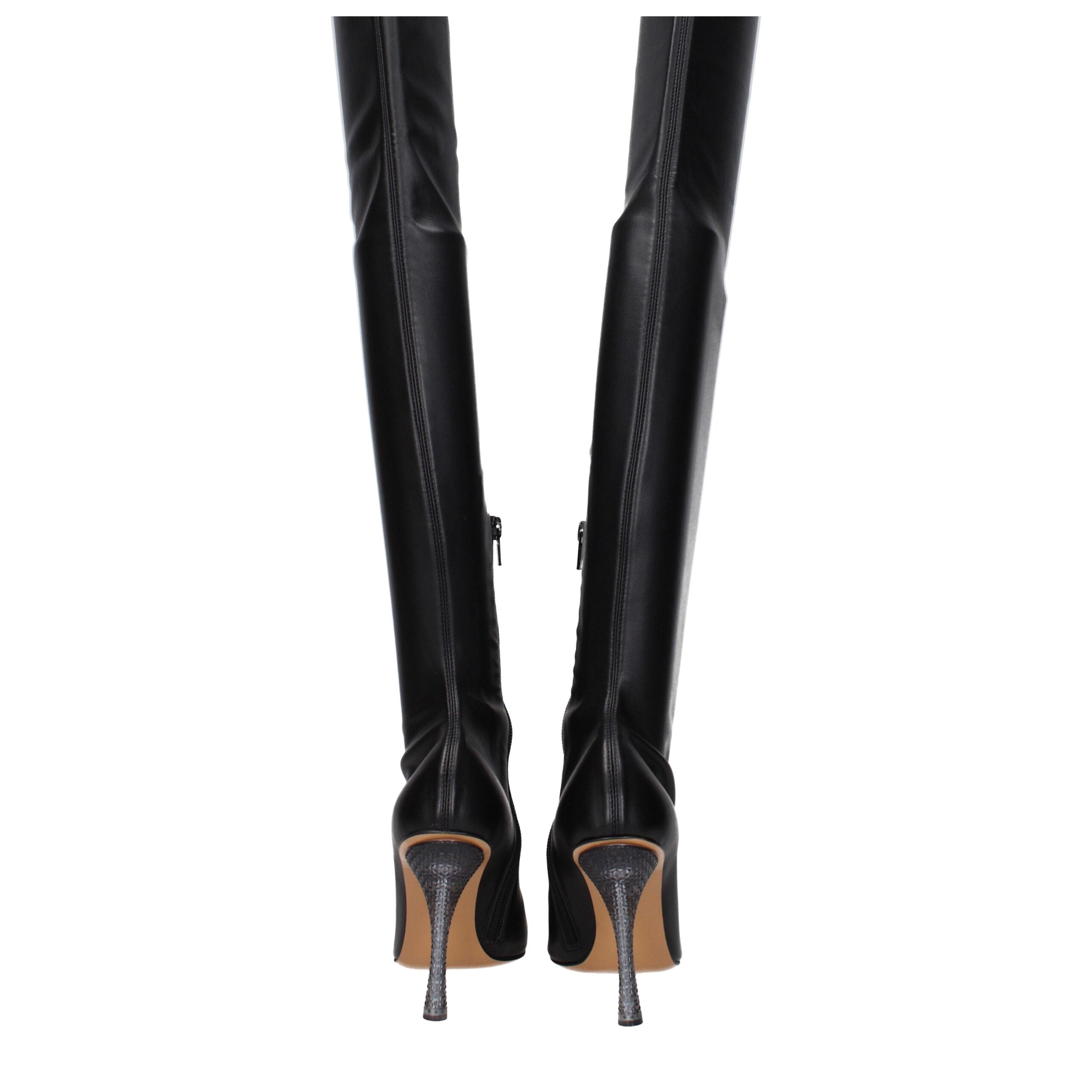 Off-White Schwarze Leder Overknee-Stiefel-2