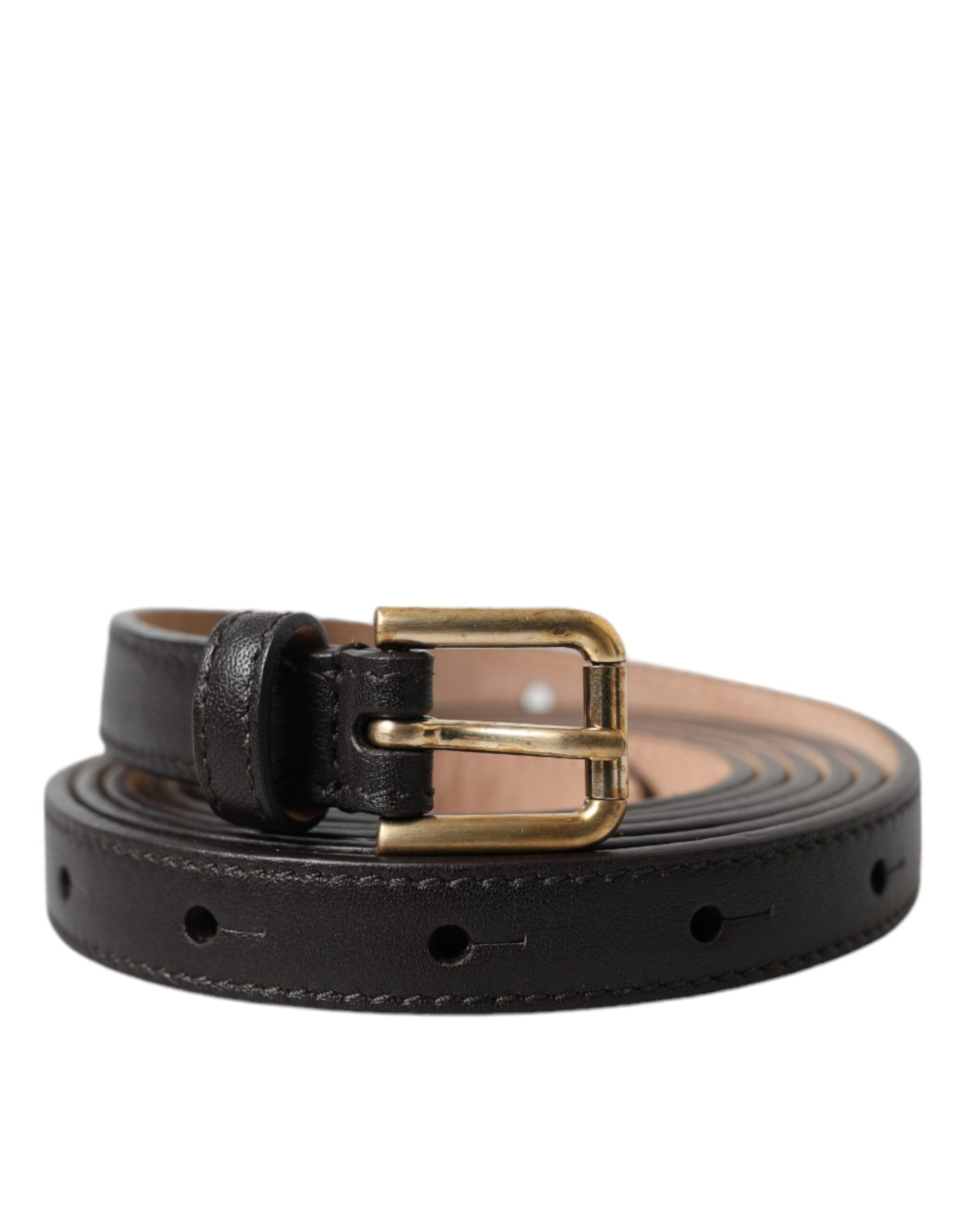 Dolce & Gabbana black leather belt with gold metal buckle, long and narrow-2
