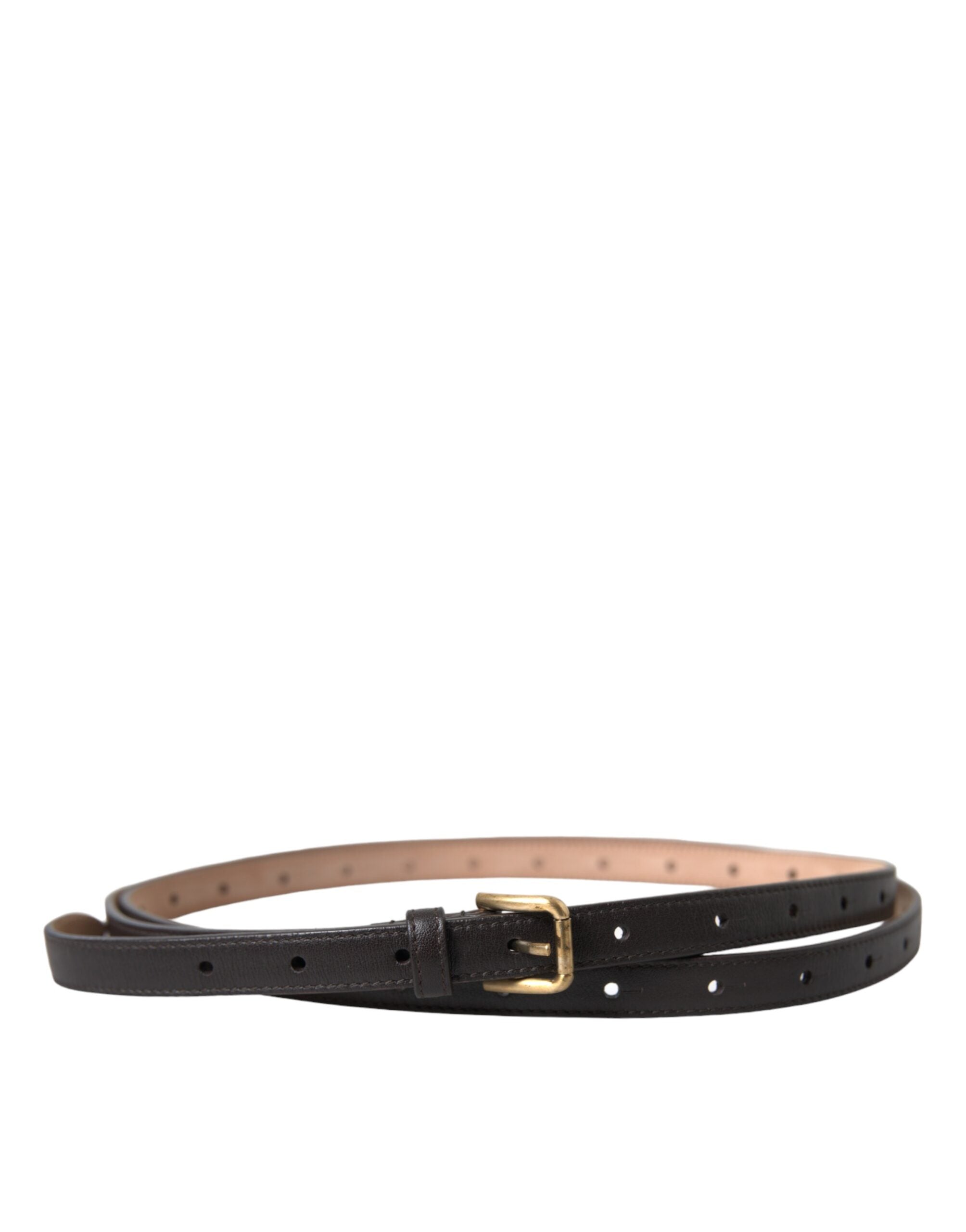 Dolce & Gabbana black leather belt with gold metal buckle, long and narrow-3