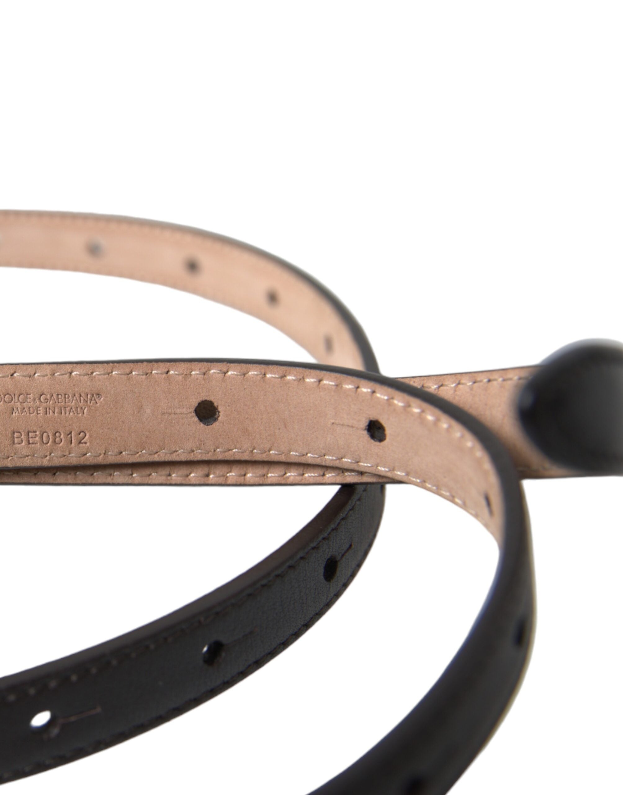 Dolce & Gabbana black leather belt with gold metal buckle, long and narrow-4