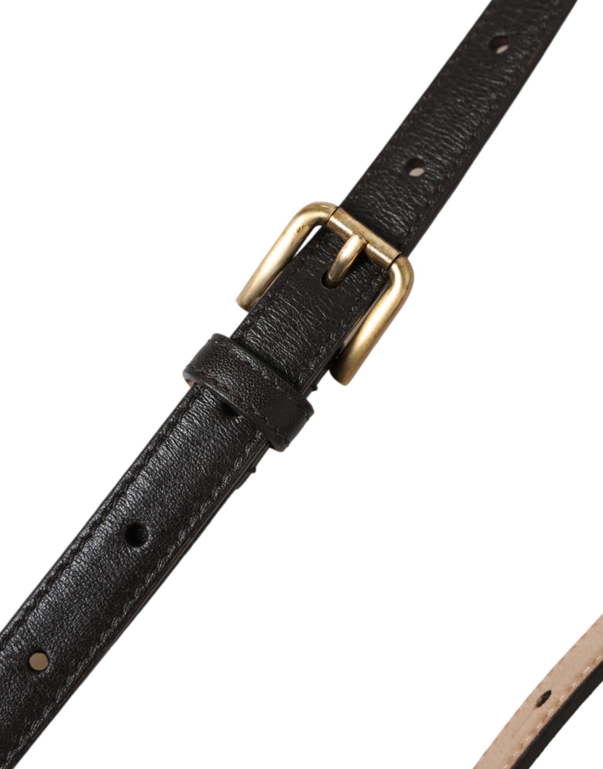 Dolce & Gabbana black leather belt with gold metal buckle, long and narrow-5