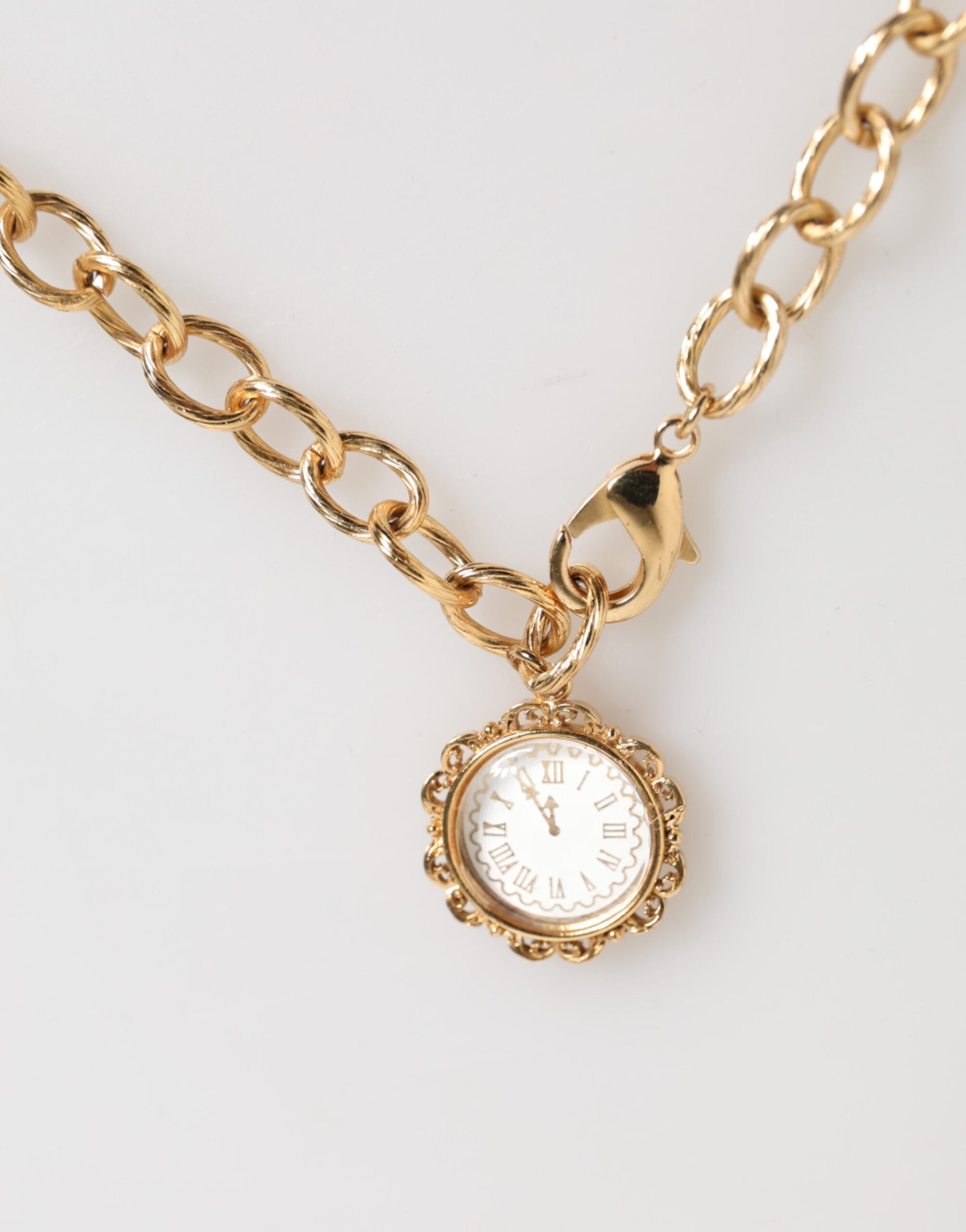Dolce & Gabbana Gold Crystal Clock Pendant Statement Jewelry Necklace-4