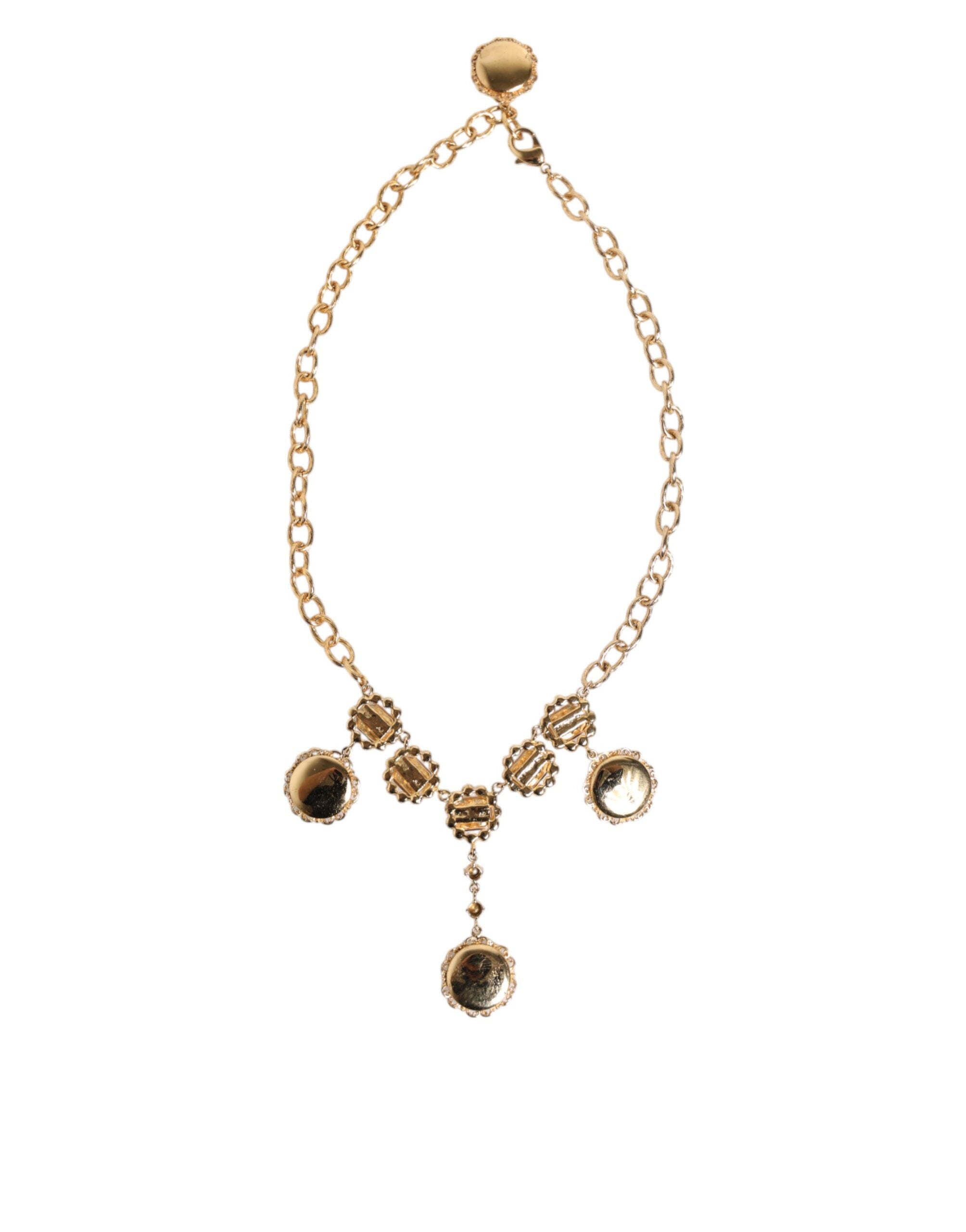 Dolce & Gabbana Gold Crystal Clock Pendant Statement Jewelry Necklace-6