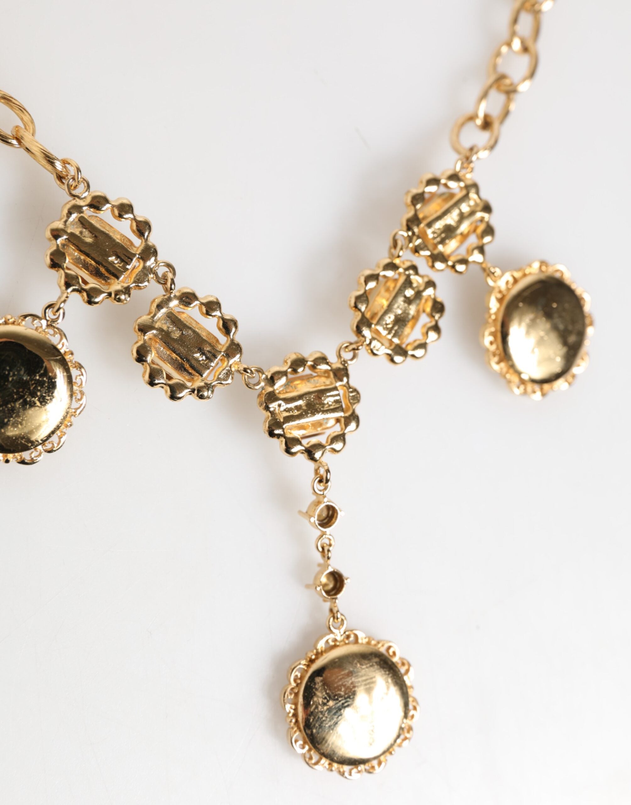 Dolce & Gabbana Gold Crystal Clock Pendant Statement Jewelry Necklace-7