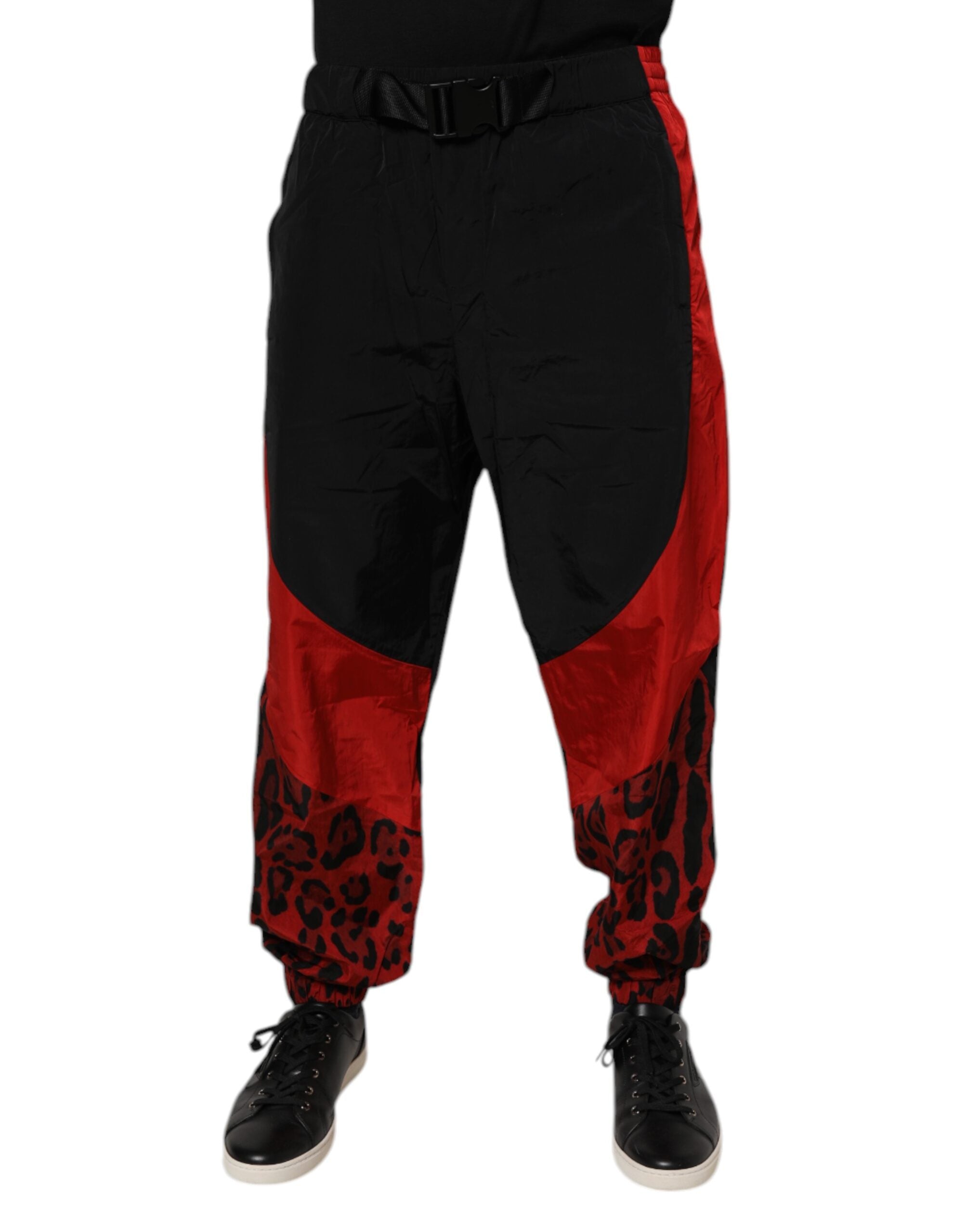 Pantalones jogger de nailon con estampado de leopardo en negro y rojo de Dolce & Gabbana-2