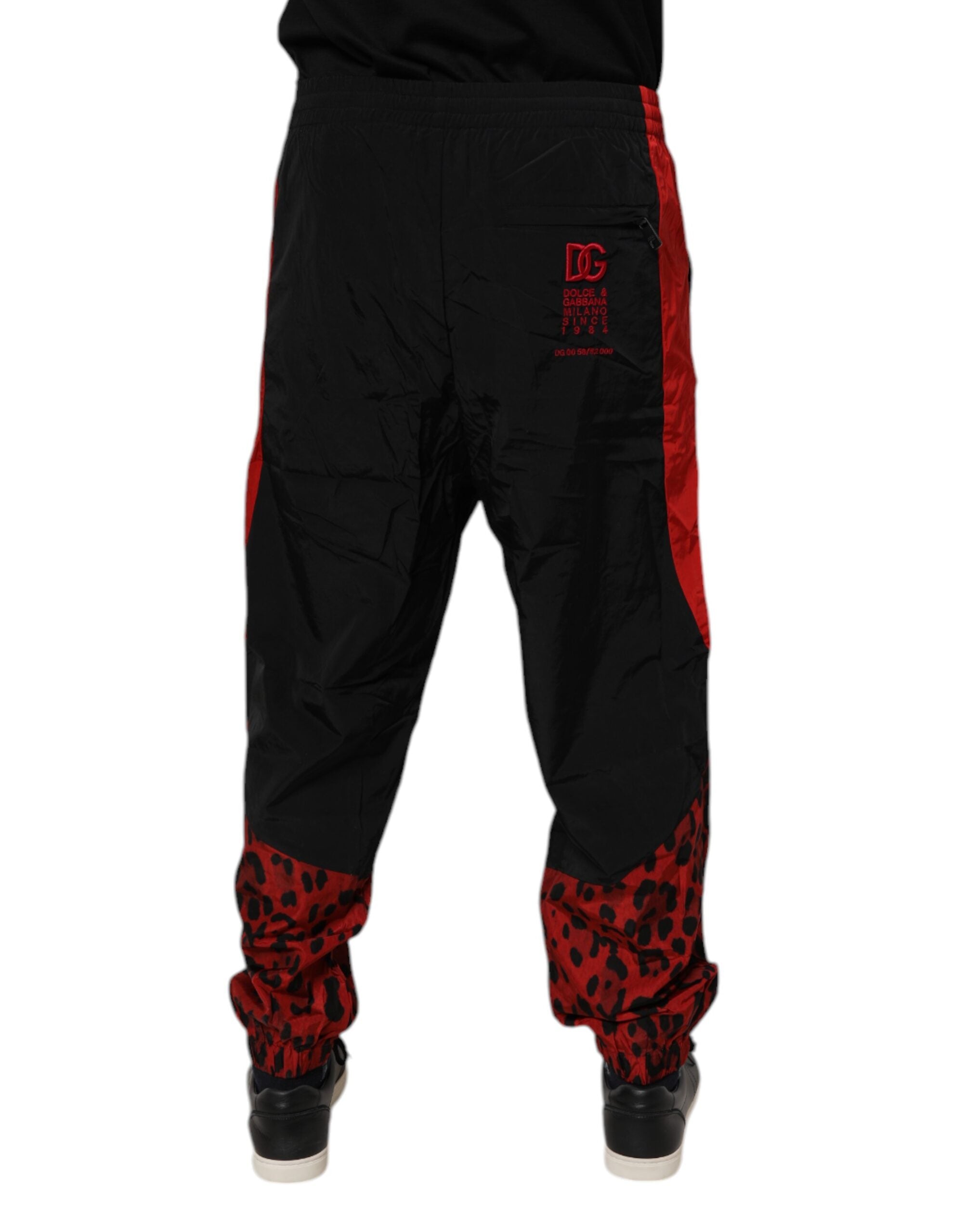 Pantalones jogger de nailon con estampado de leopardo en negro y rojo de Dolce & Gabbana-4