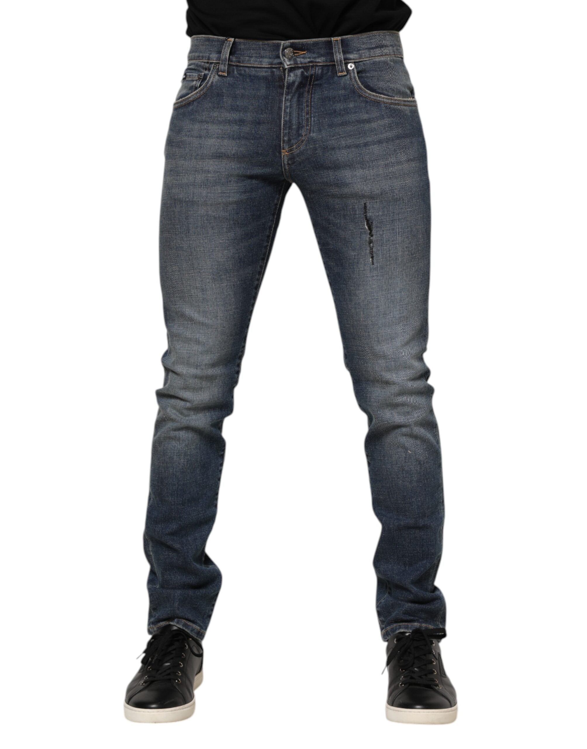 Dolce & Gabbana Blue Washed Cotton Skinny Men's Denim Jeans-2