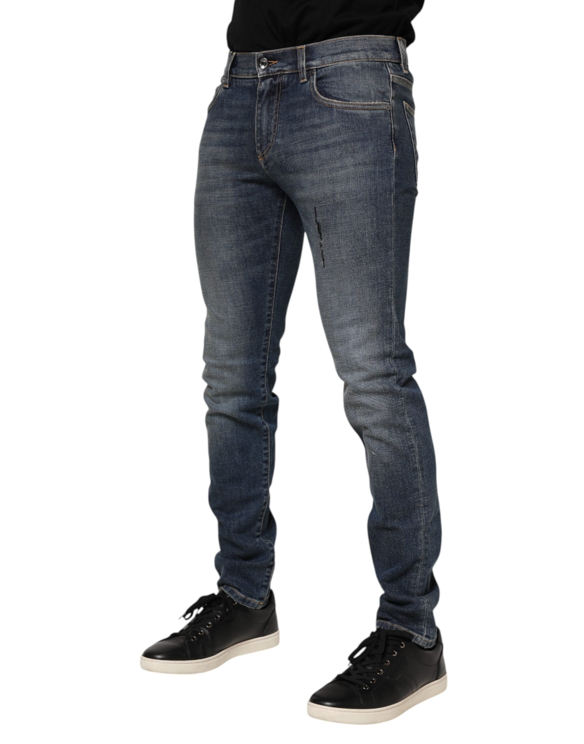 Dolce & Gabbana Blue Washed Cotton Skinny Men's Denim Jeans-3