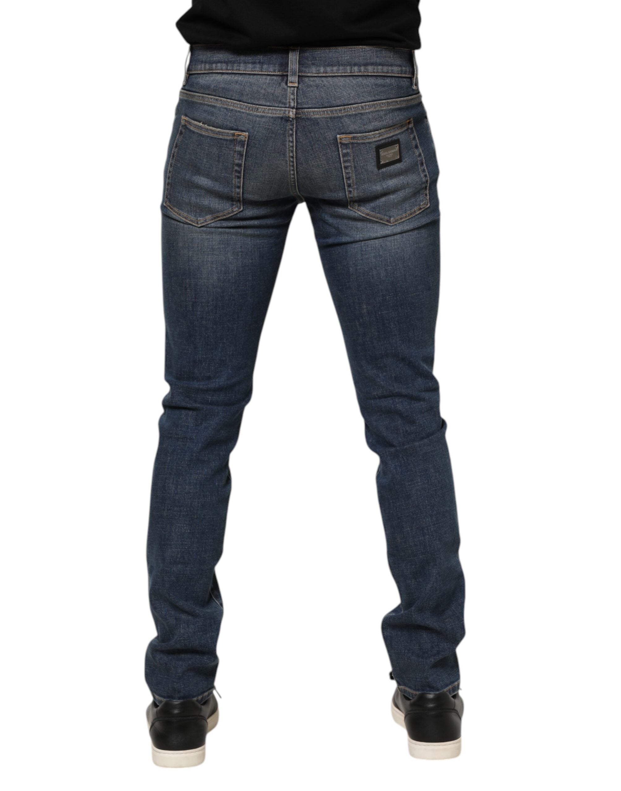Dolce & Gabbana Blue Washed Cotton Skinny Men's Denim Jeans-4