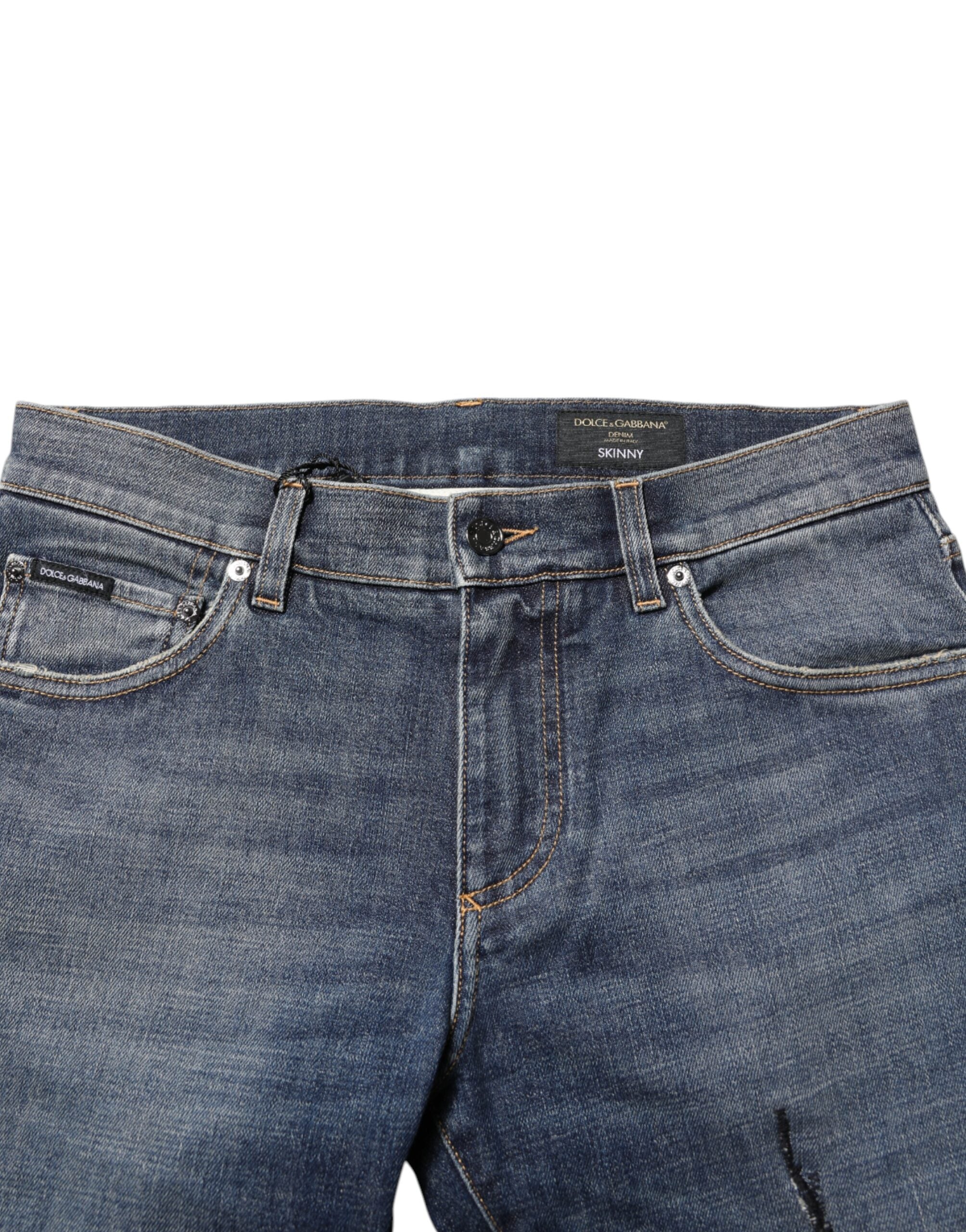 Dolce & Gabbana Blue Washed Cotton Skinny Men's Denim Jeans-5