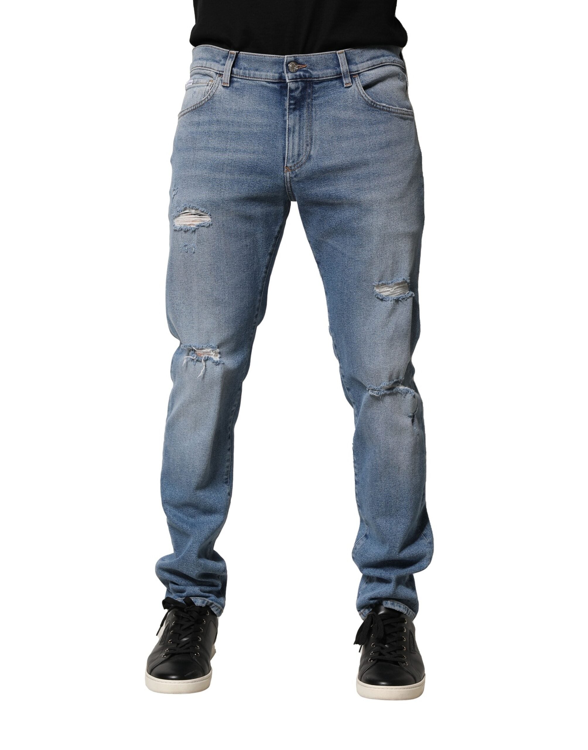 Dolce & Gabbana Blue Distressed Cotton Slim Men's Denim Jeans-2