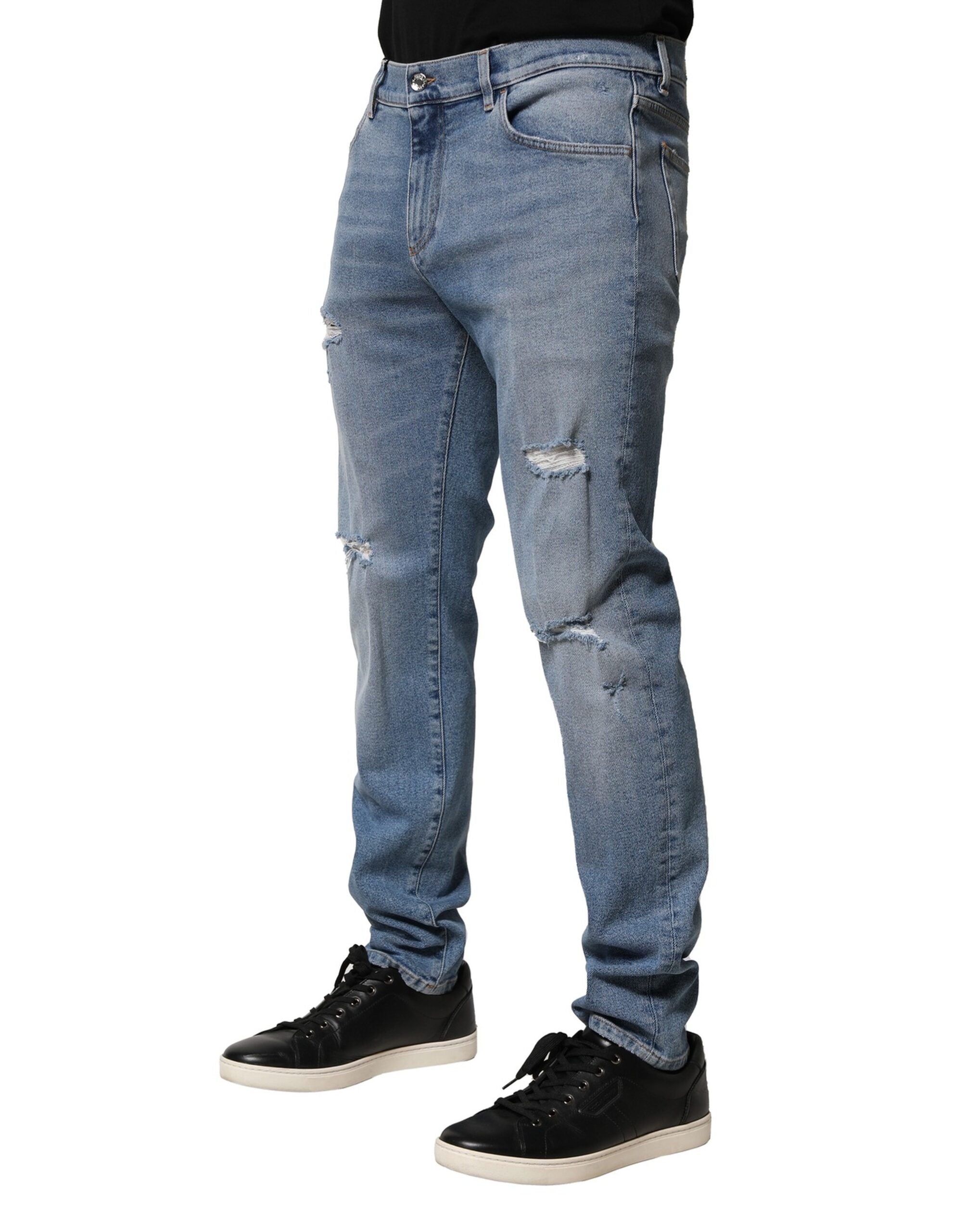 Dolce & Gabbana Blue Distressed Cotton Slim Men's Denim Jeans-3