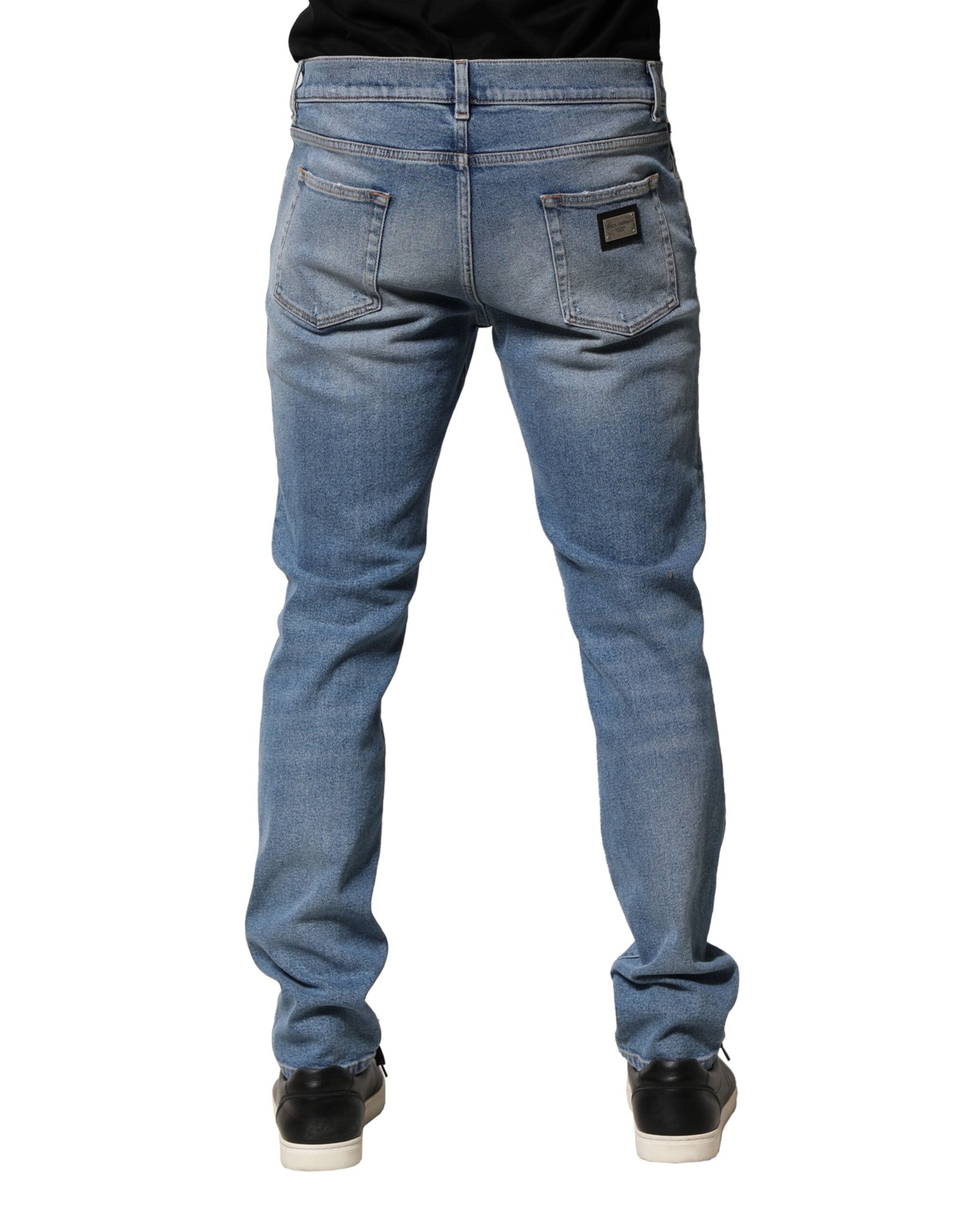 Dolce & Gabbana Blue Distressed Cotton Slim Men's Denim Jeans-4