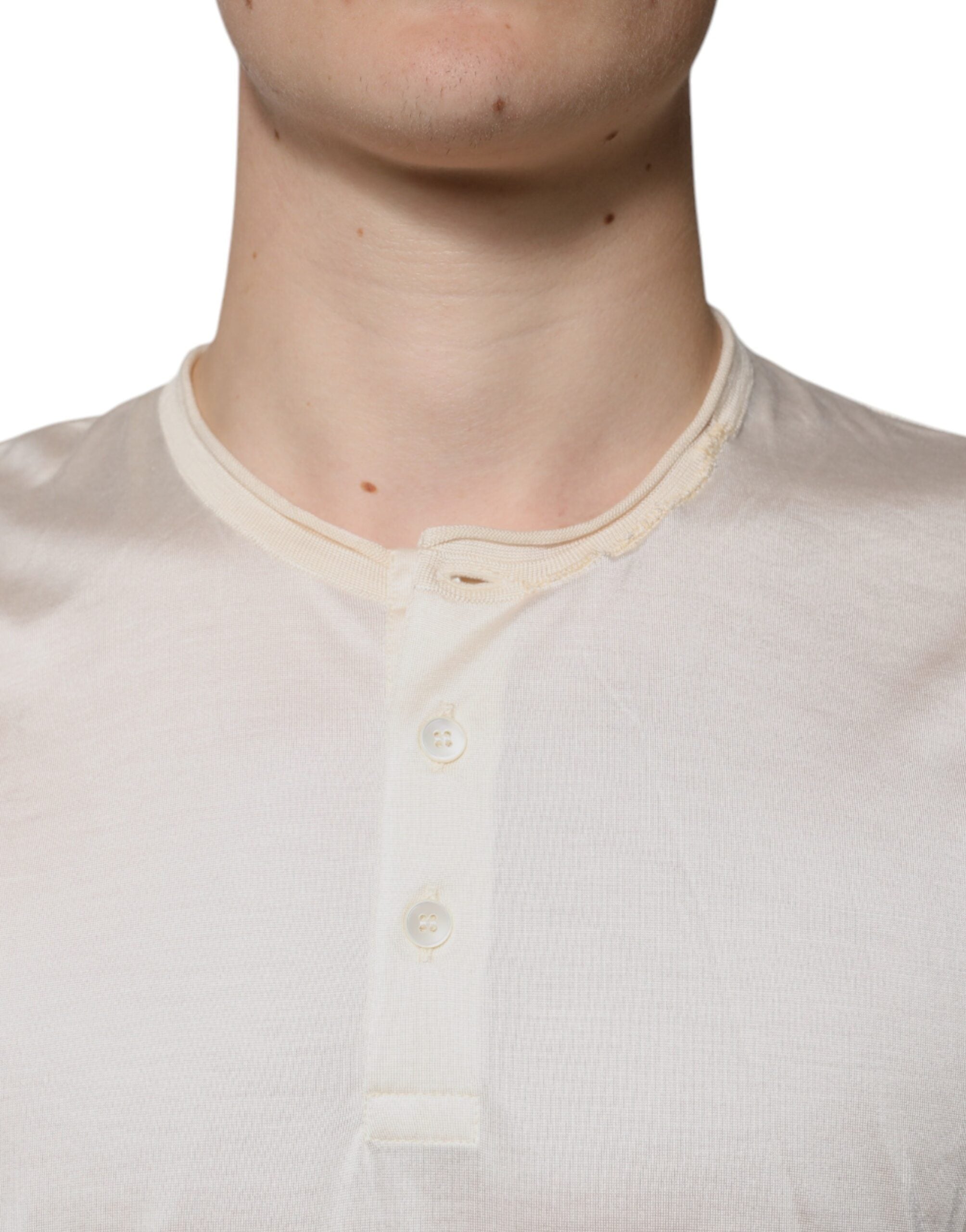 Dolce & Gabbana Off White Silk Henley short-sleeved T-shirt-5