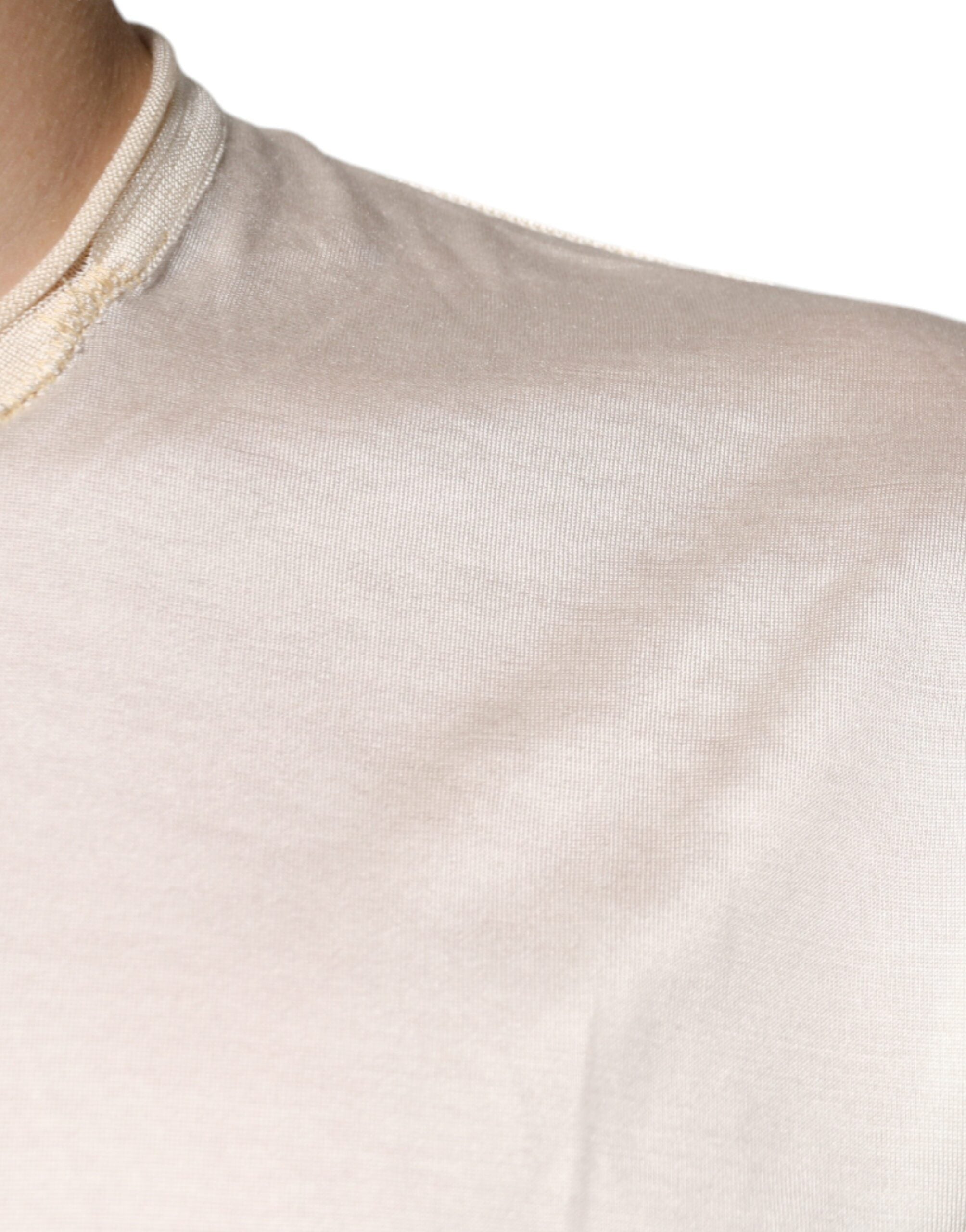 Dolce & Gabbana Off White Silk Henley short-sleeved T-shirt-6