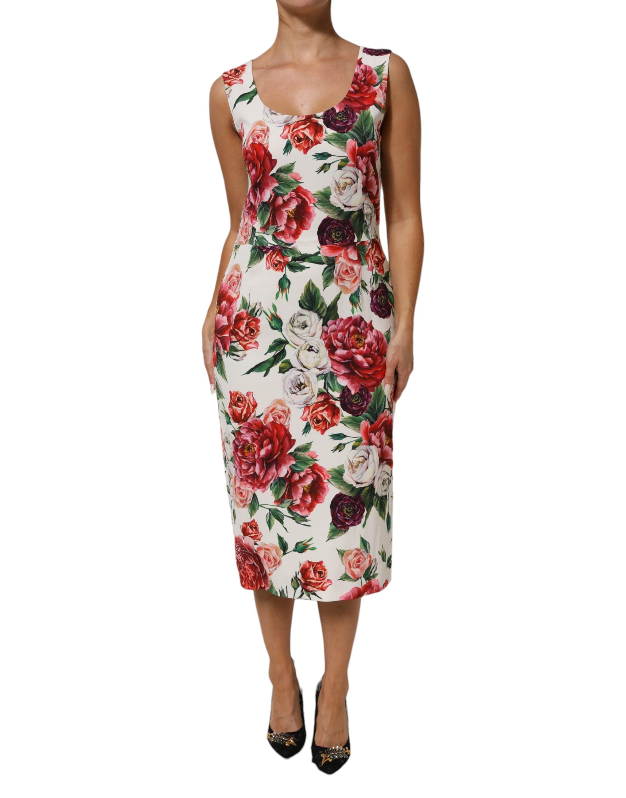 Vestido tubo de viscosa multicolor con estampado floral de Dolce & Gabbana-8