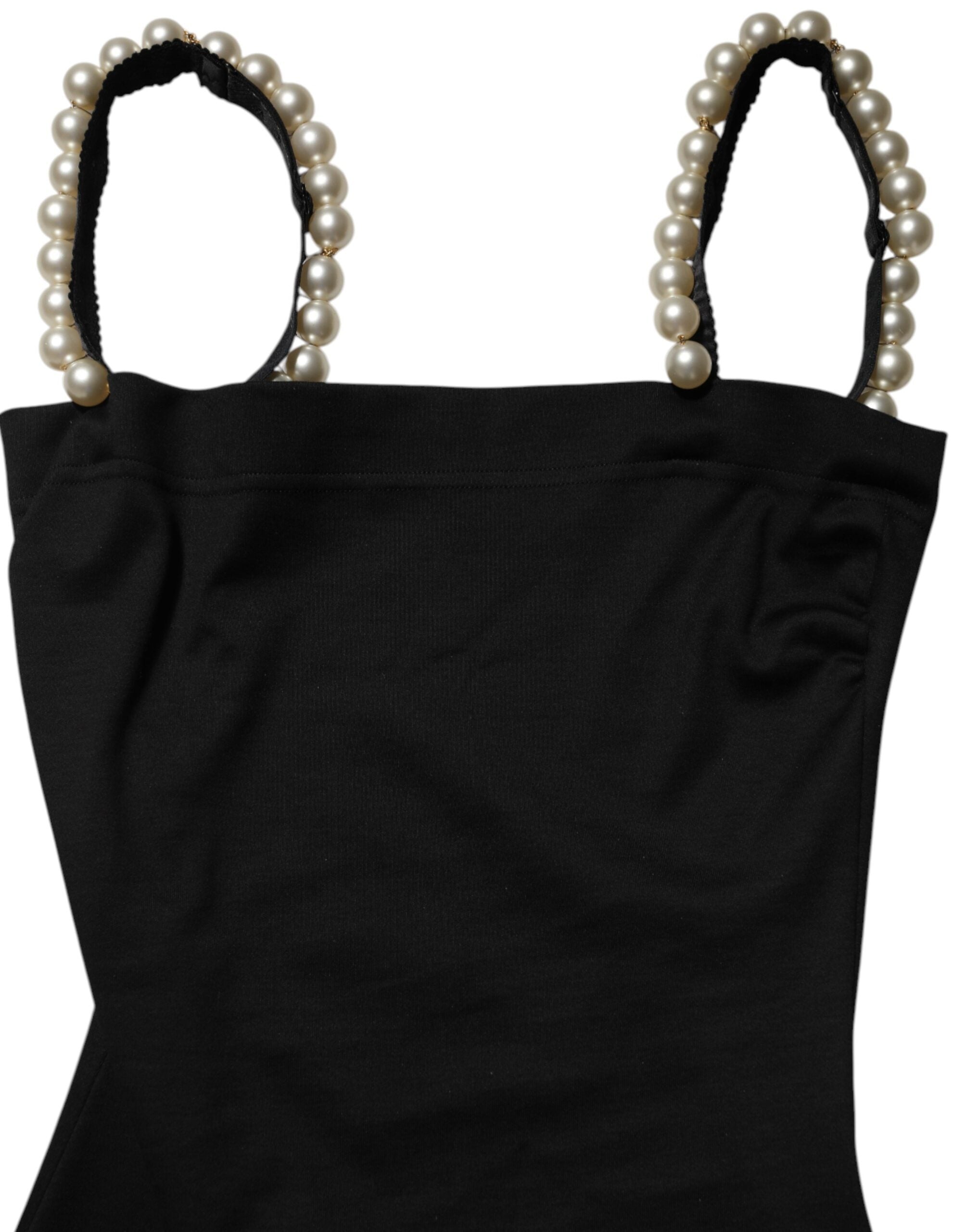 Dolce & Gabbana Schwarzes Etuikleid aus Baumwolle mit Kunstperlen-7