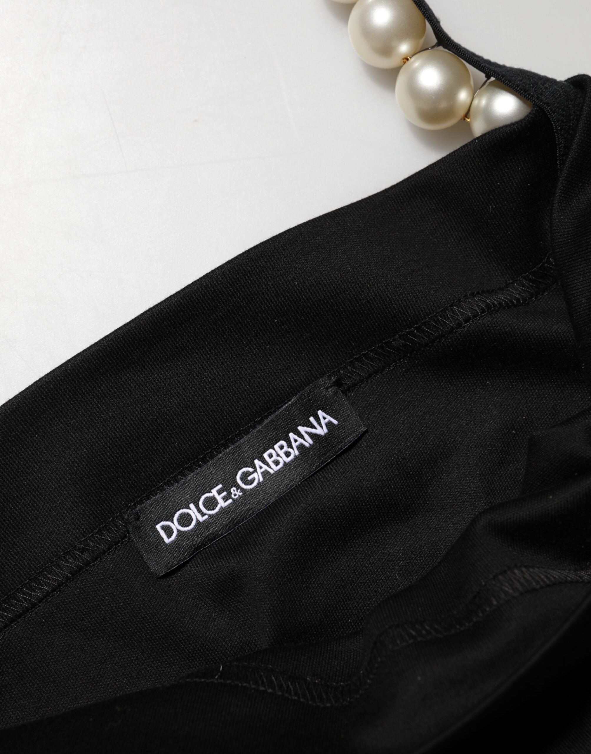 Dolce & Gabbana Schwarzes Etuikleid aus Baumwolle mit Kunstperlen-8