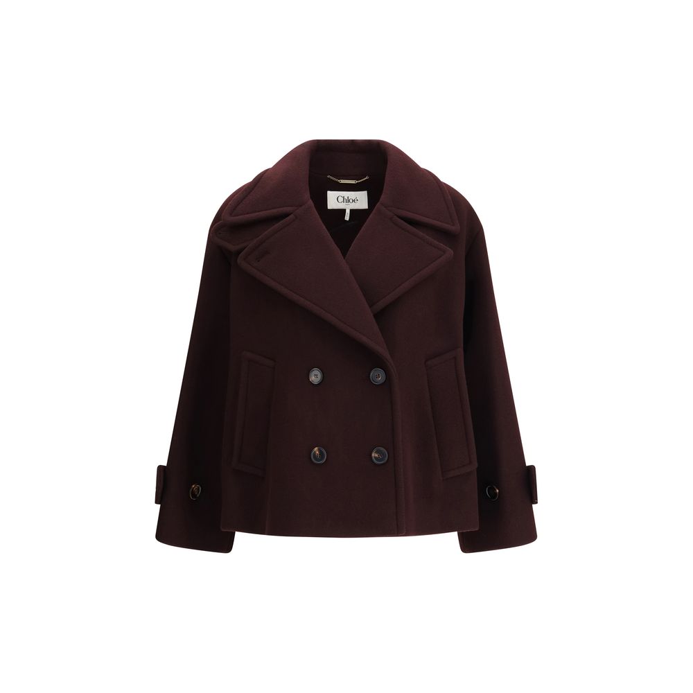 Chloé Bordeaux wool fleece coat