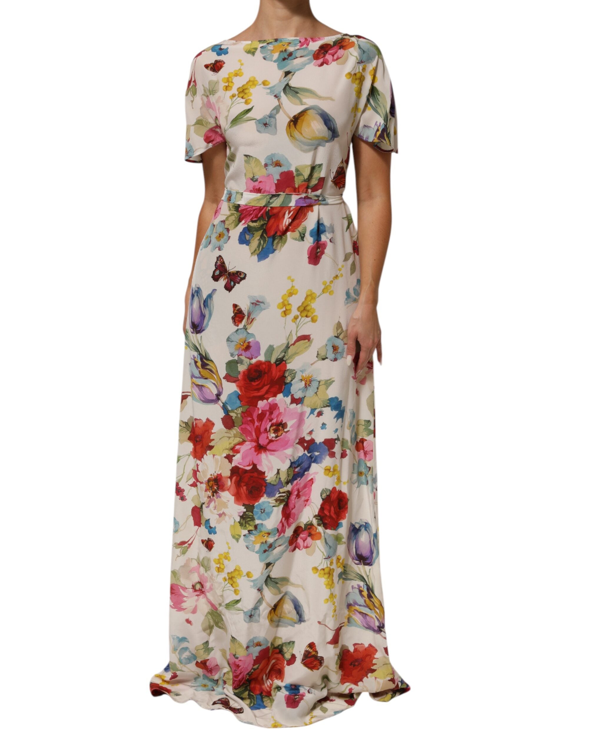 Dolce & Gabbana White silk coat dress with floral pattern and long dress-2
