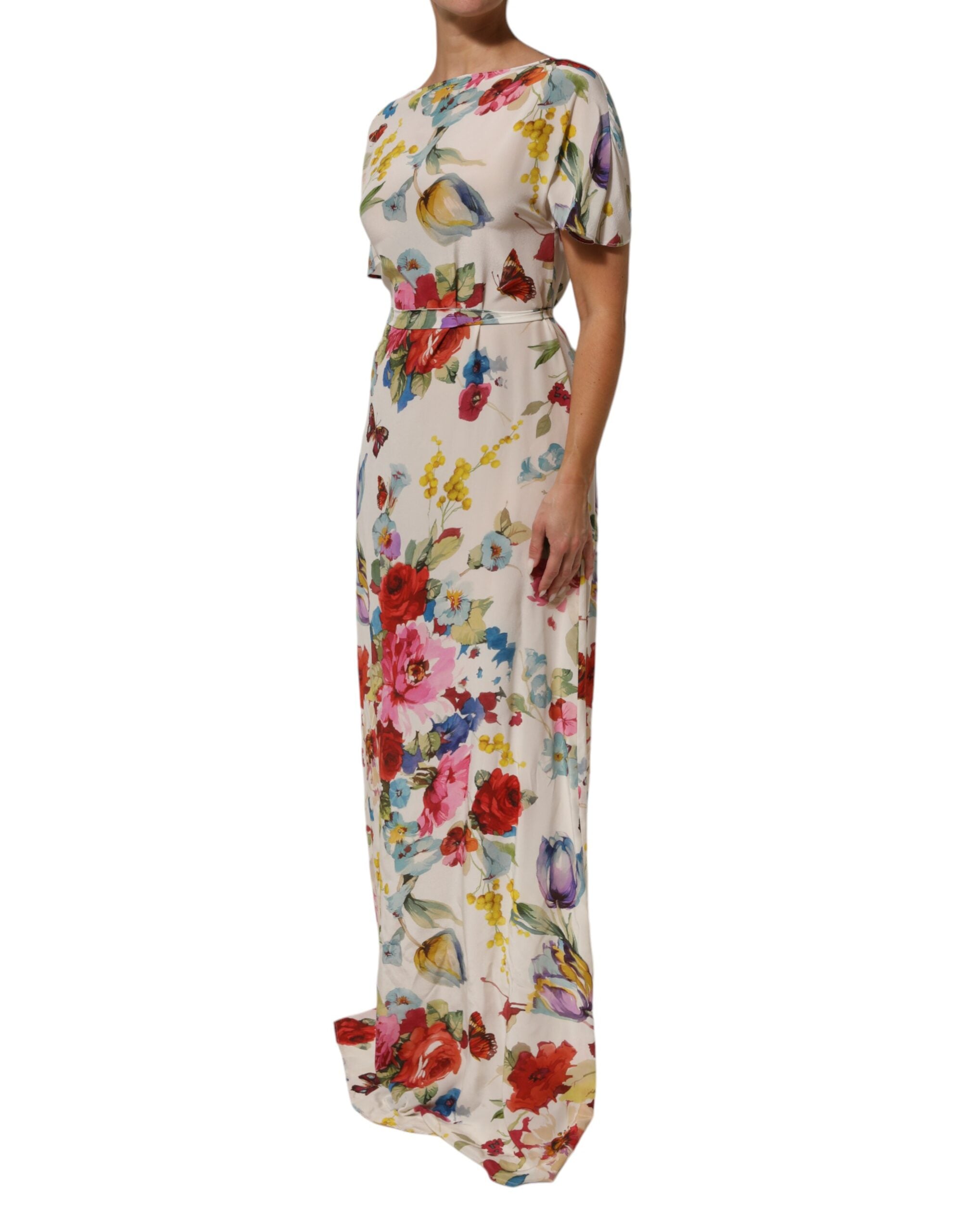 Dolce & Gabbana White silk coat dress with floral pattern and long dress-3