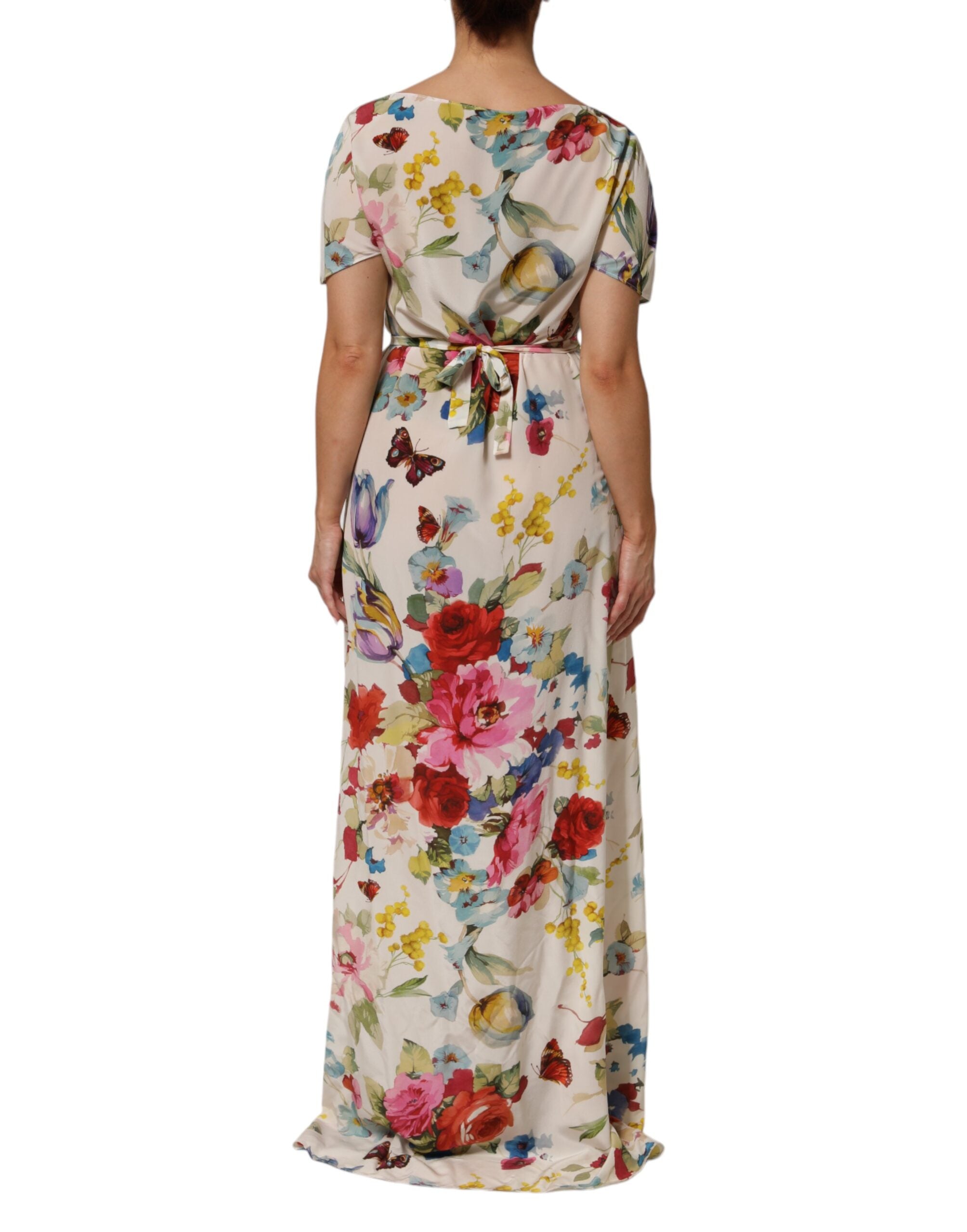 Dolce & Gabbana White silk coat dress with floral pattern and long dress-4