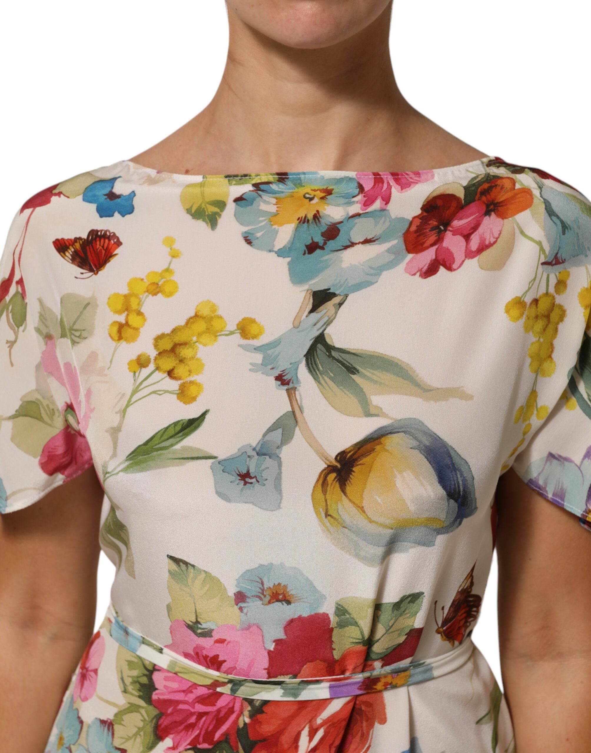 Dolce & Gabbana White silk coat dress with floral pattern and long dress-5