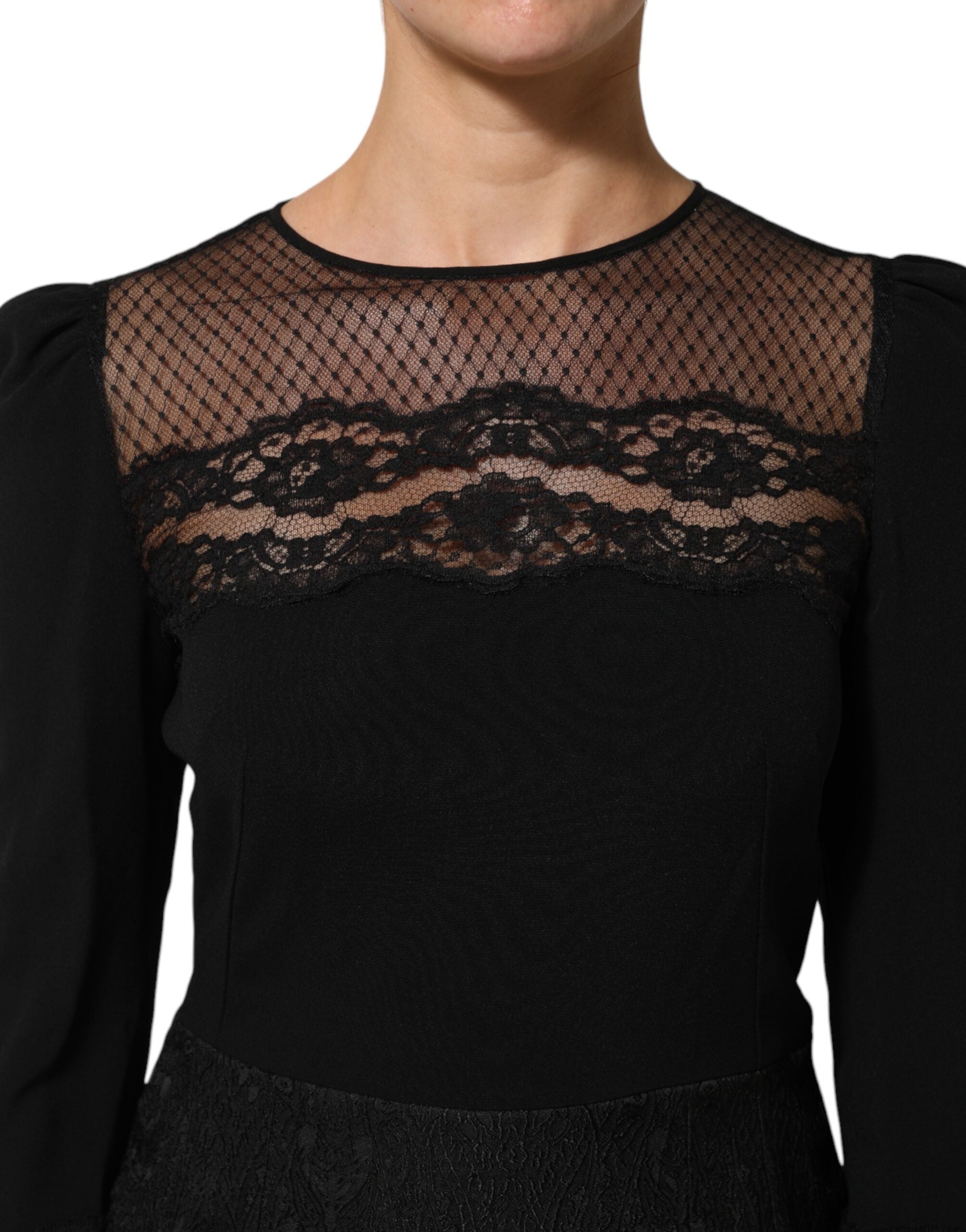 Dolce & Gabbana Black floral A-line dress with lace trim-5