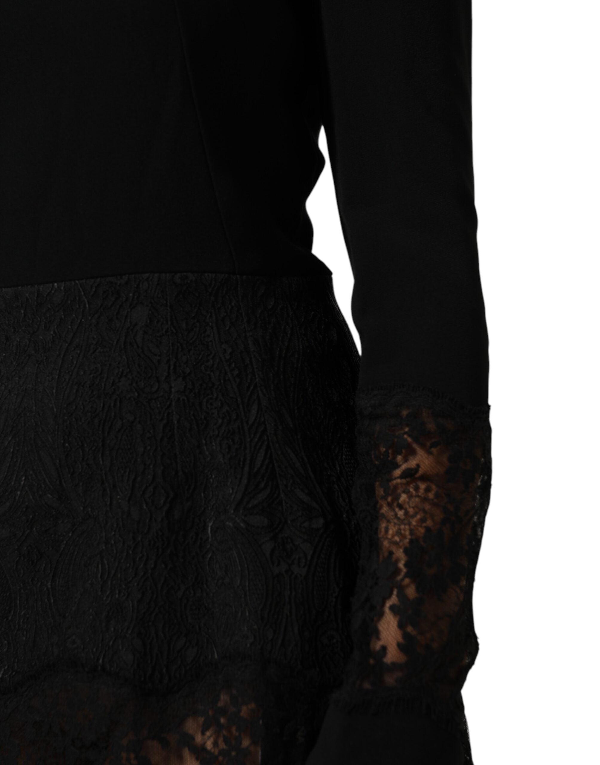Dolce & Gabbana Black floral A-line dress with lace trim-6