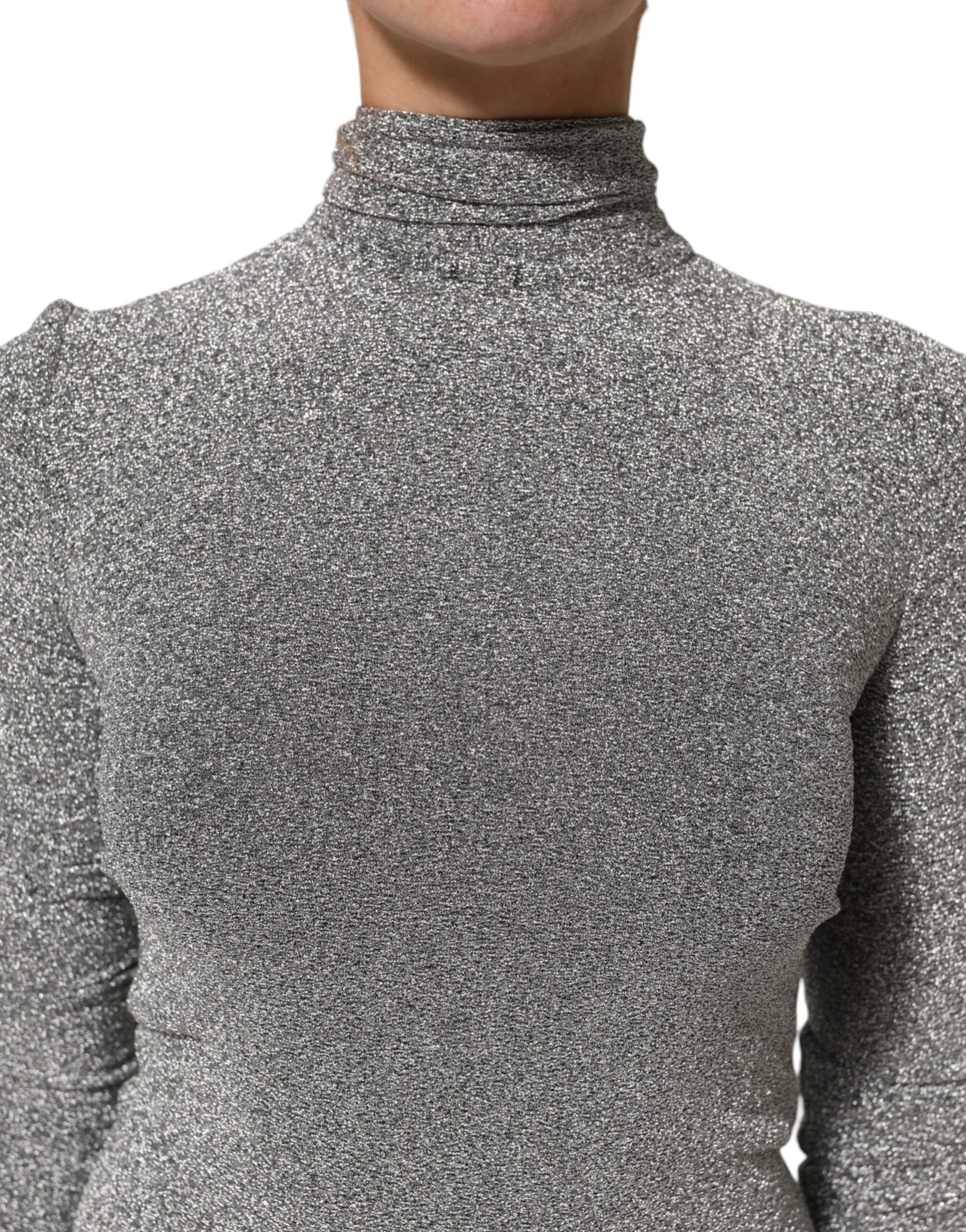Dolce & Gabbana Grey Nylon Bodycon Sheath Dress with Long Sleeves-6