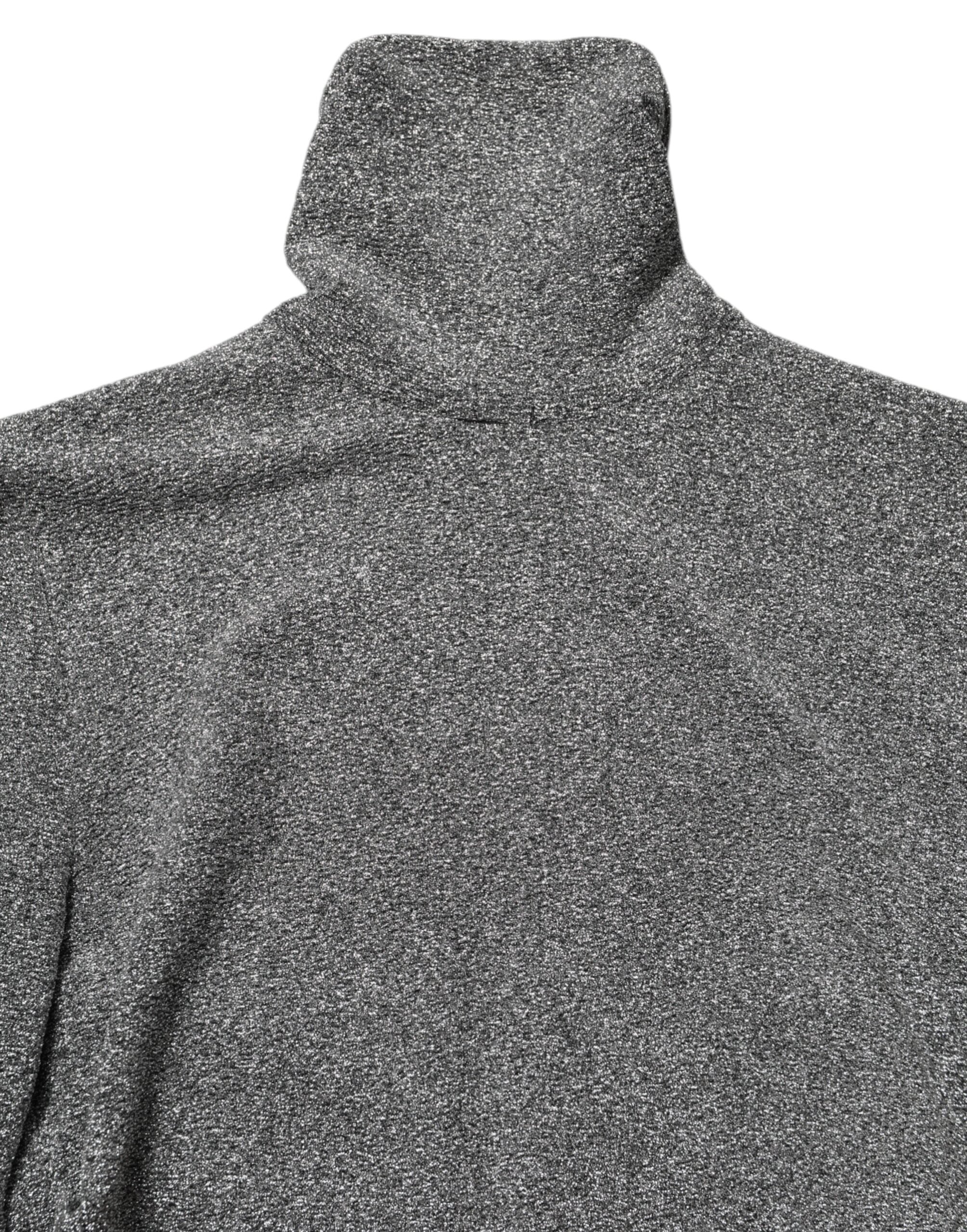 Dolce & Gabbana Grey Nylon Bodycon Sheath Dress with Long Sleeves-8