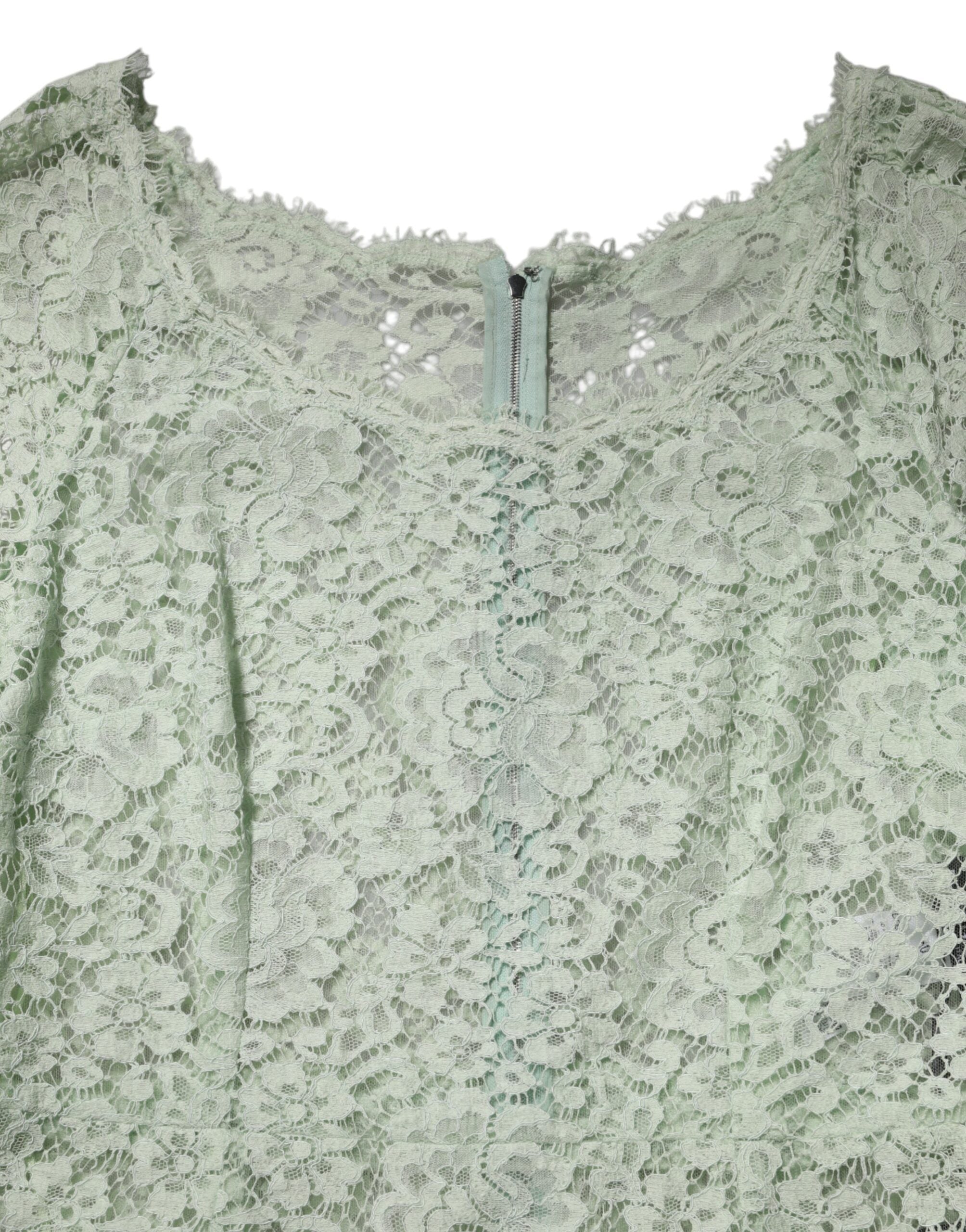 Dolce & Gabbana mint green midi dress with floral pattern and lace trim-7