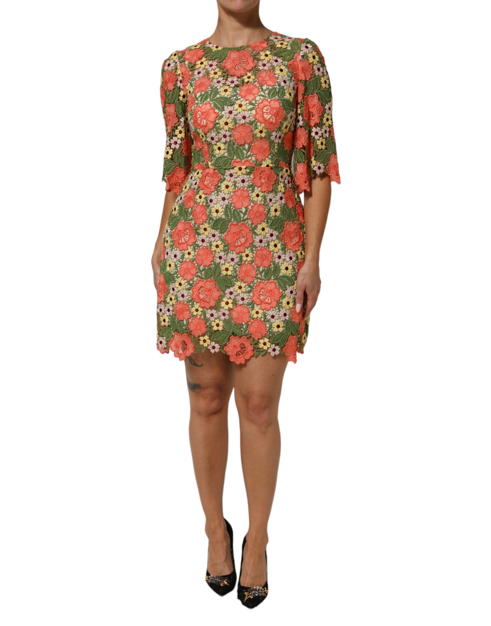 Dolce & Gabbana Multicolored floral embroidered Aline mini dress-1