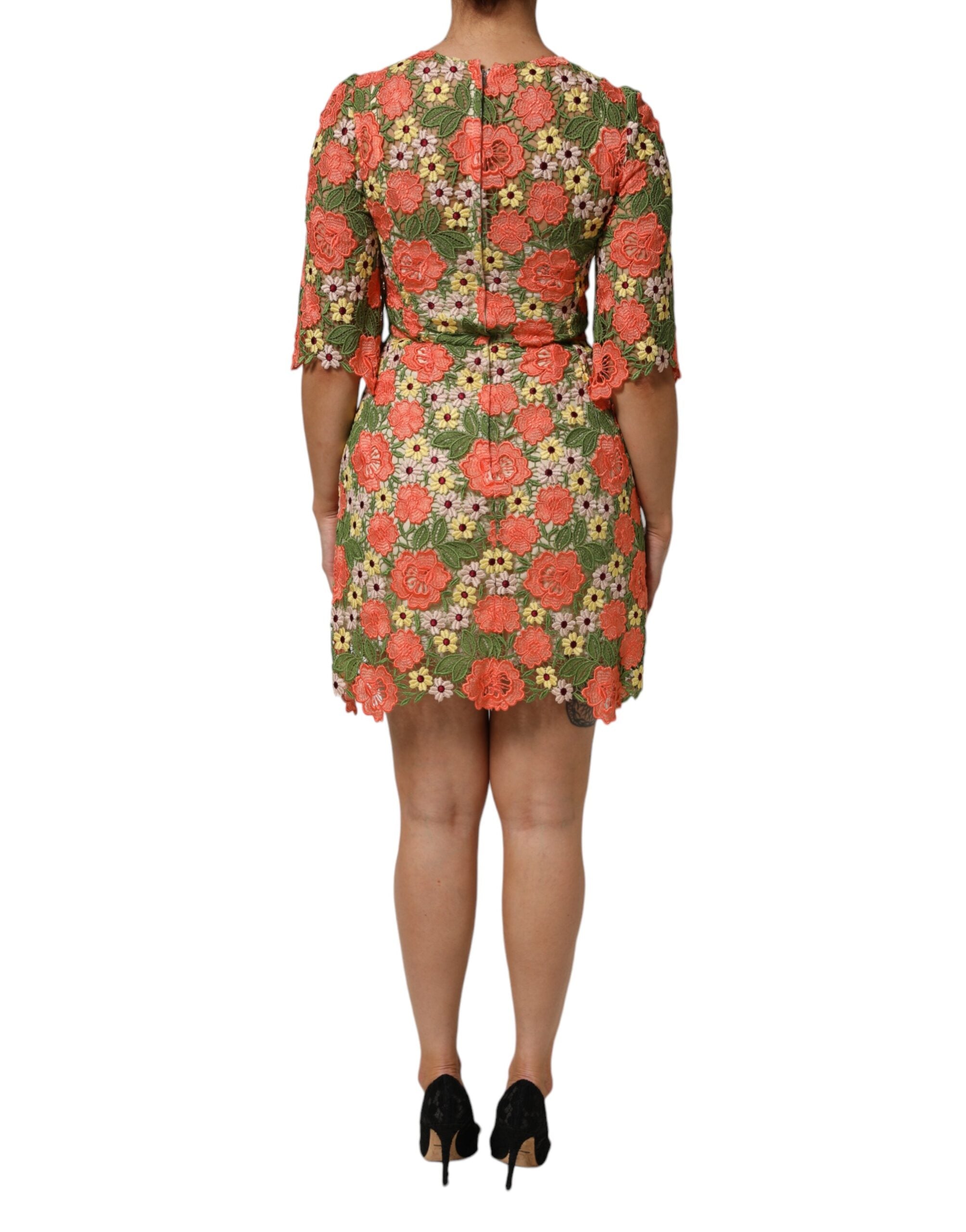 Dolce & Gabbana Multicolored floral embroidered Aline mini dress-4