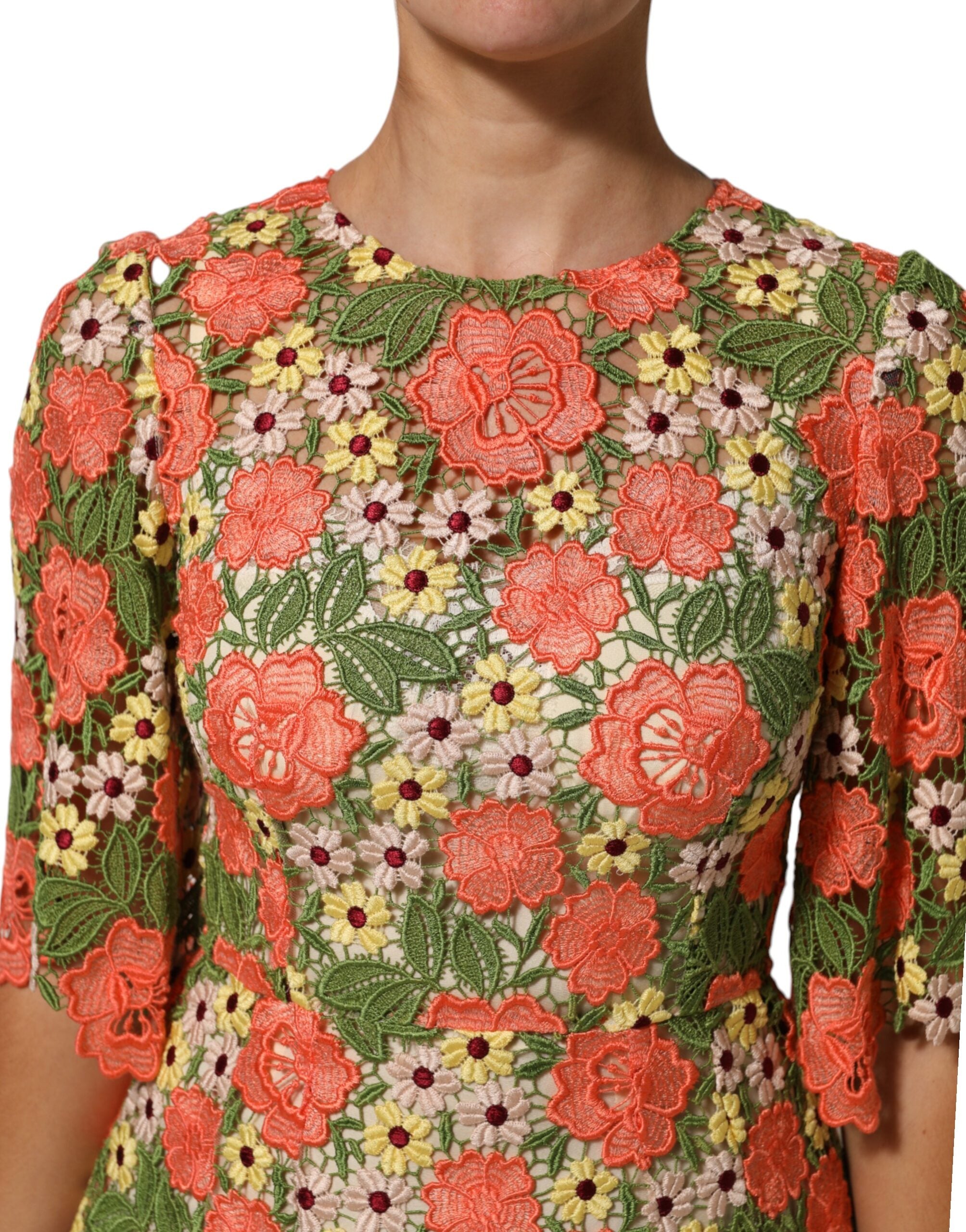 Dolce & Gabbana Multicolored floral embroidered Aline mini dress-5