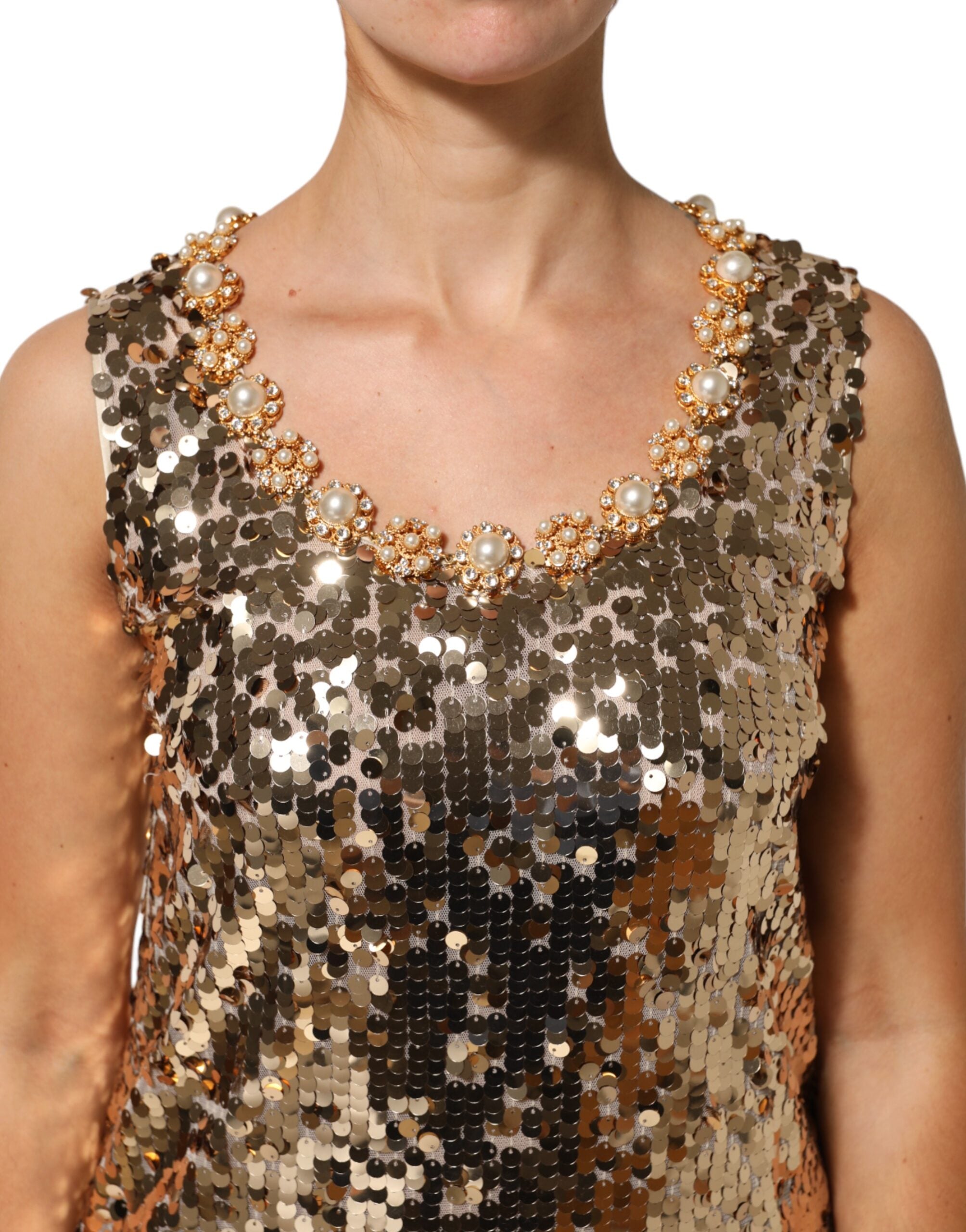 Dolce & Gabbana Gold Sequined Nylon A-Line Mini Dress-5
